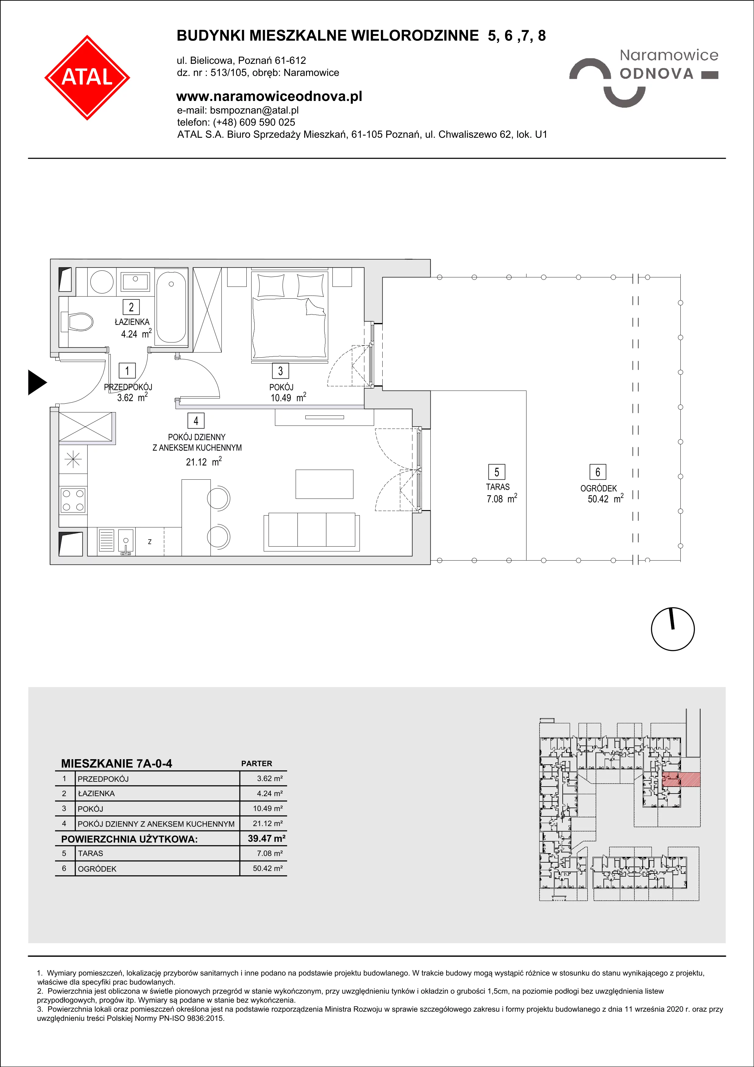 Mieszkanie 39,47 m², parter, oferta nr 7A-0-4, Naramowice Odnova II, Poznań, Naramowice, ul. Bielicowa