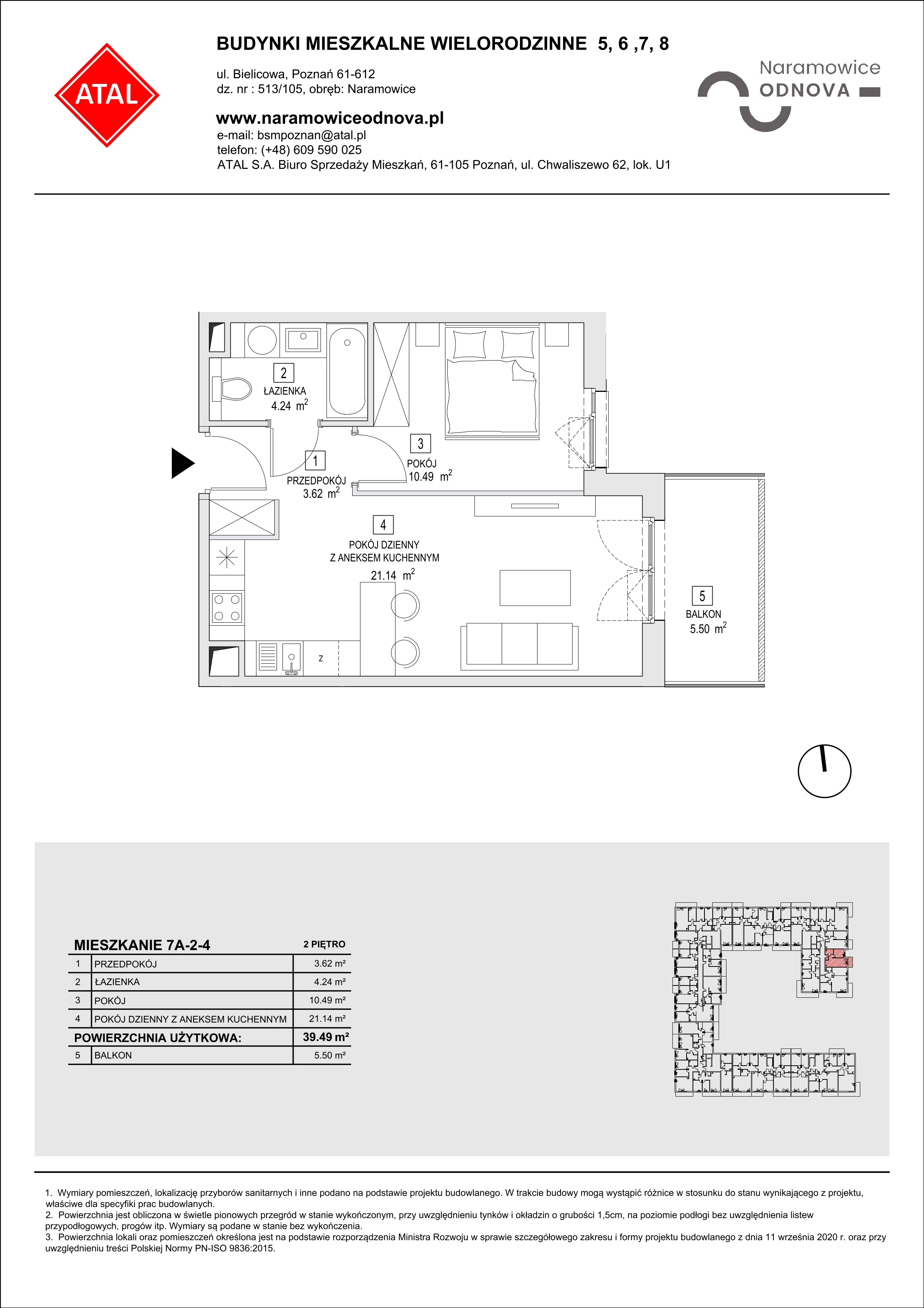 Mieszkanie 39,49 m², piętro 2, oferta nr 7A-2-4, Naramowice Odnova II, Poznań, Naramowice, ul. Bielicowa