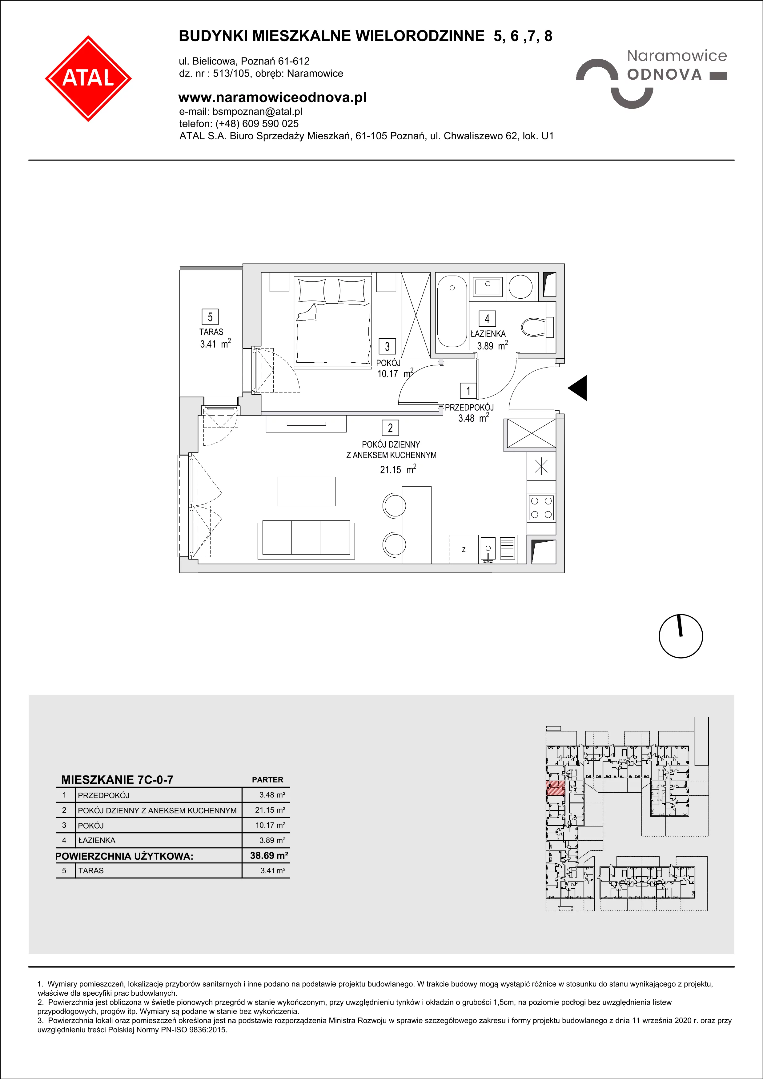 Mieszkanie 38,69 m², parter, oferta nr 7C-0-7, Naramowice Odnova II, Poznań, Naramowice, ul. Bielicowa