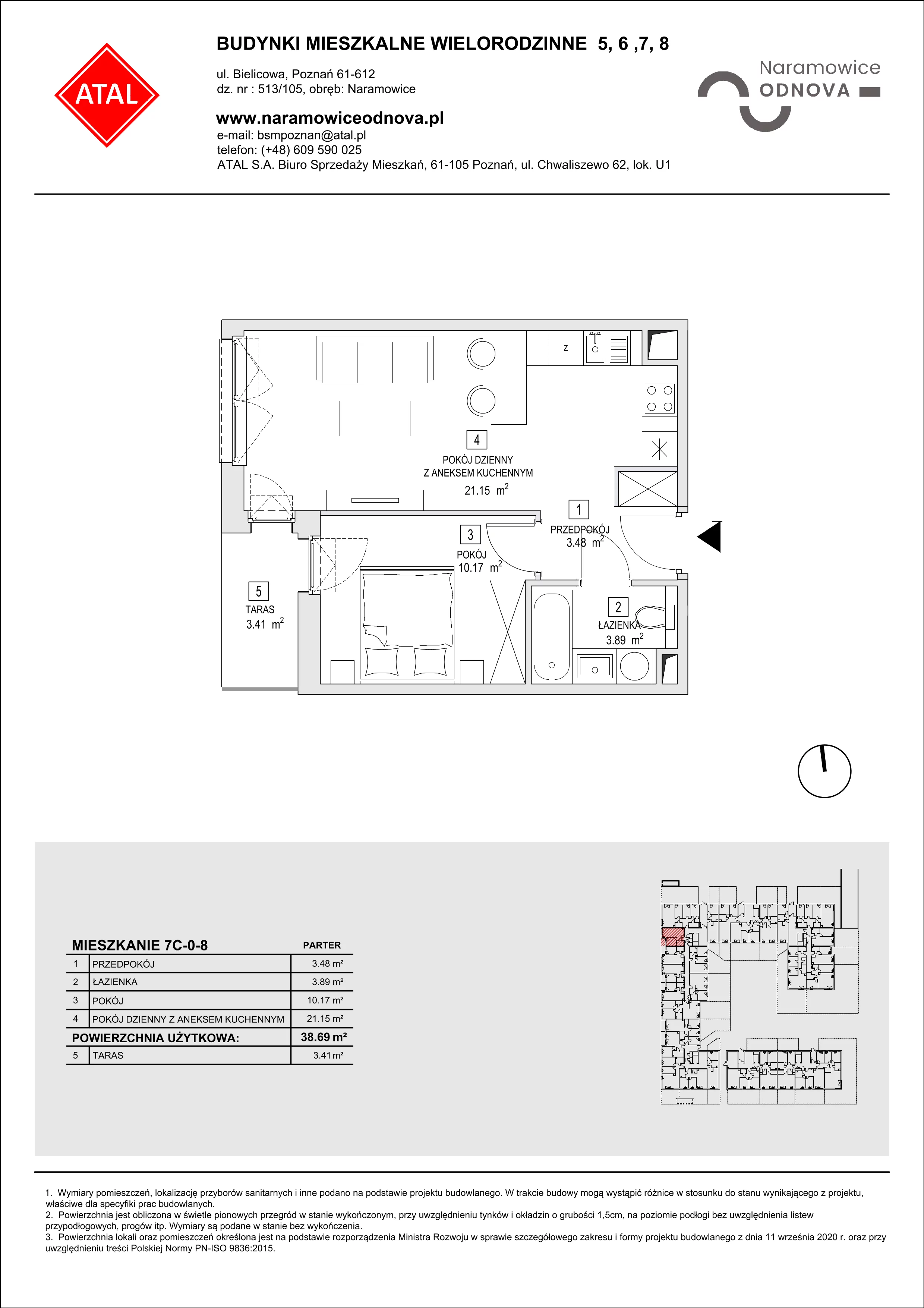 Mieszkanie 38,69 m², parter, oferta nr 7C-0-8, Naramowice Odnova II, Poznań, Naramowice, ul. Bielicowa