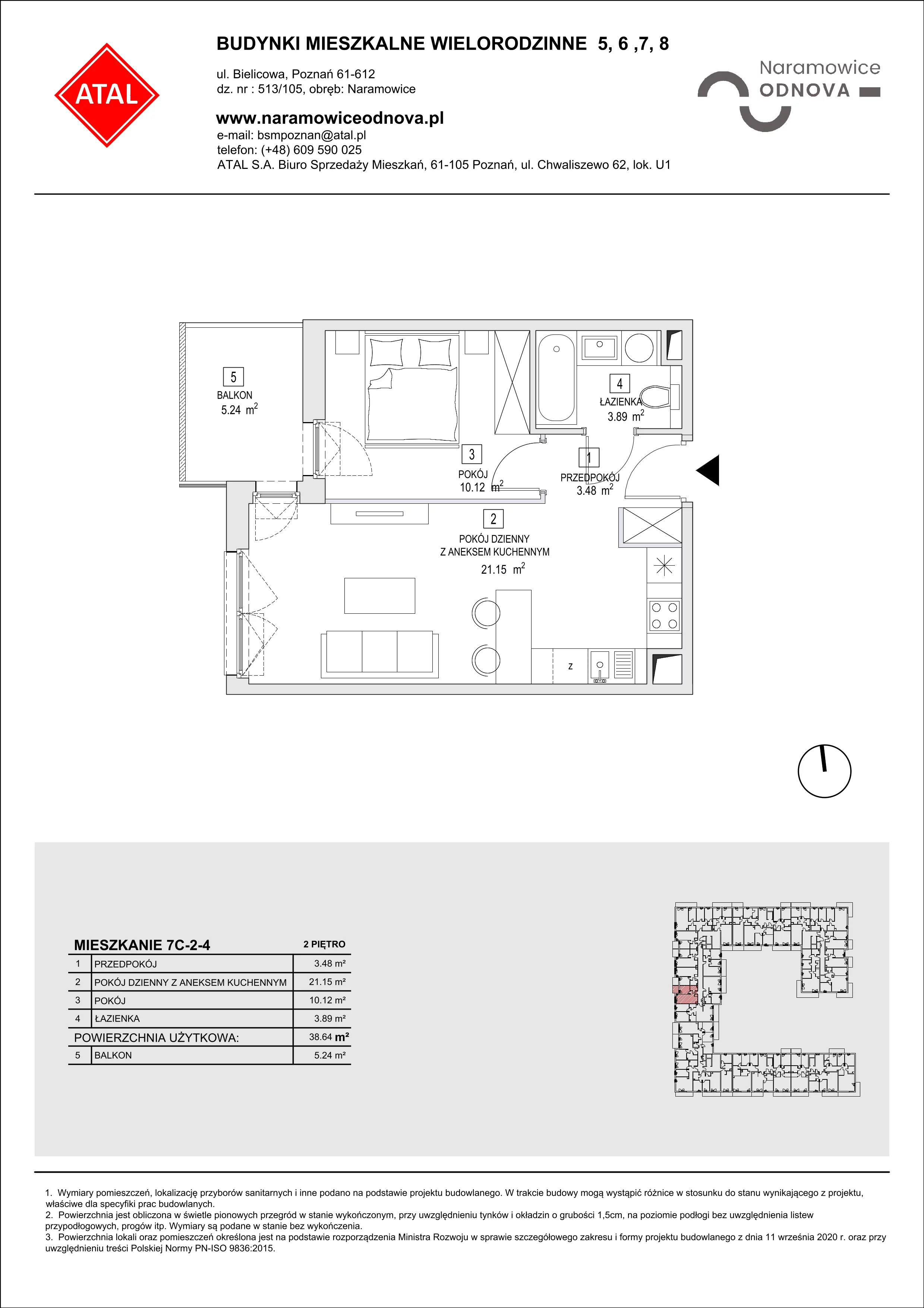 Mieszkanie 38,64 m², piętro 2, oferta nr 7C-2-4, Naramowice Odnova II, Poznań, Naramowice, ul. Bielicowa