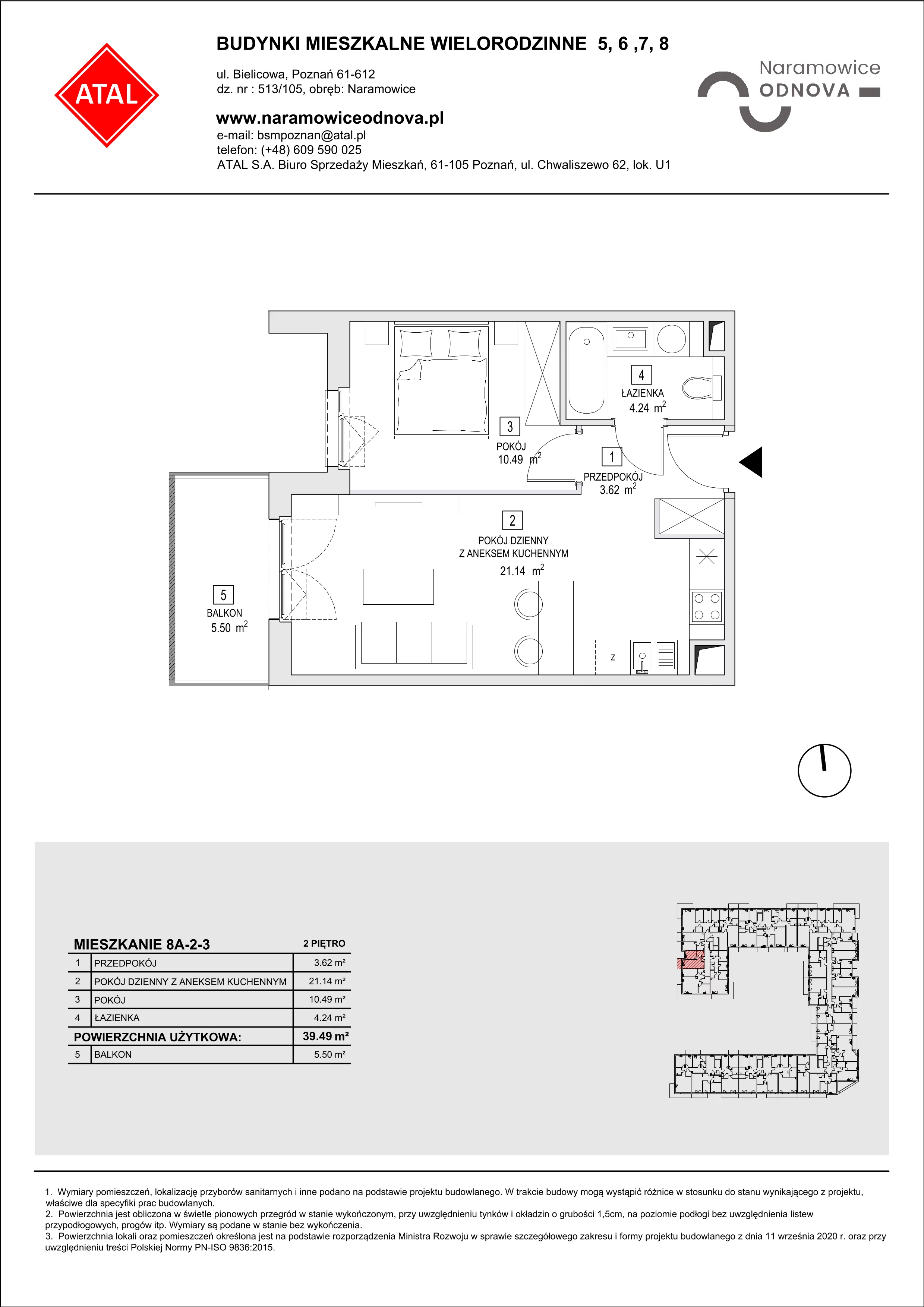 Mieszkanie 39,49 m², piętro 2, oferta nr 8A-2-3, Naramowice Odnova II, Poznań, Naramowice, ul. Bielicowa