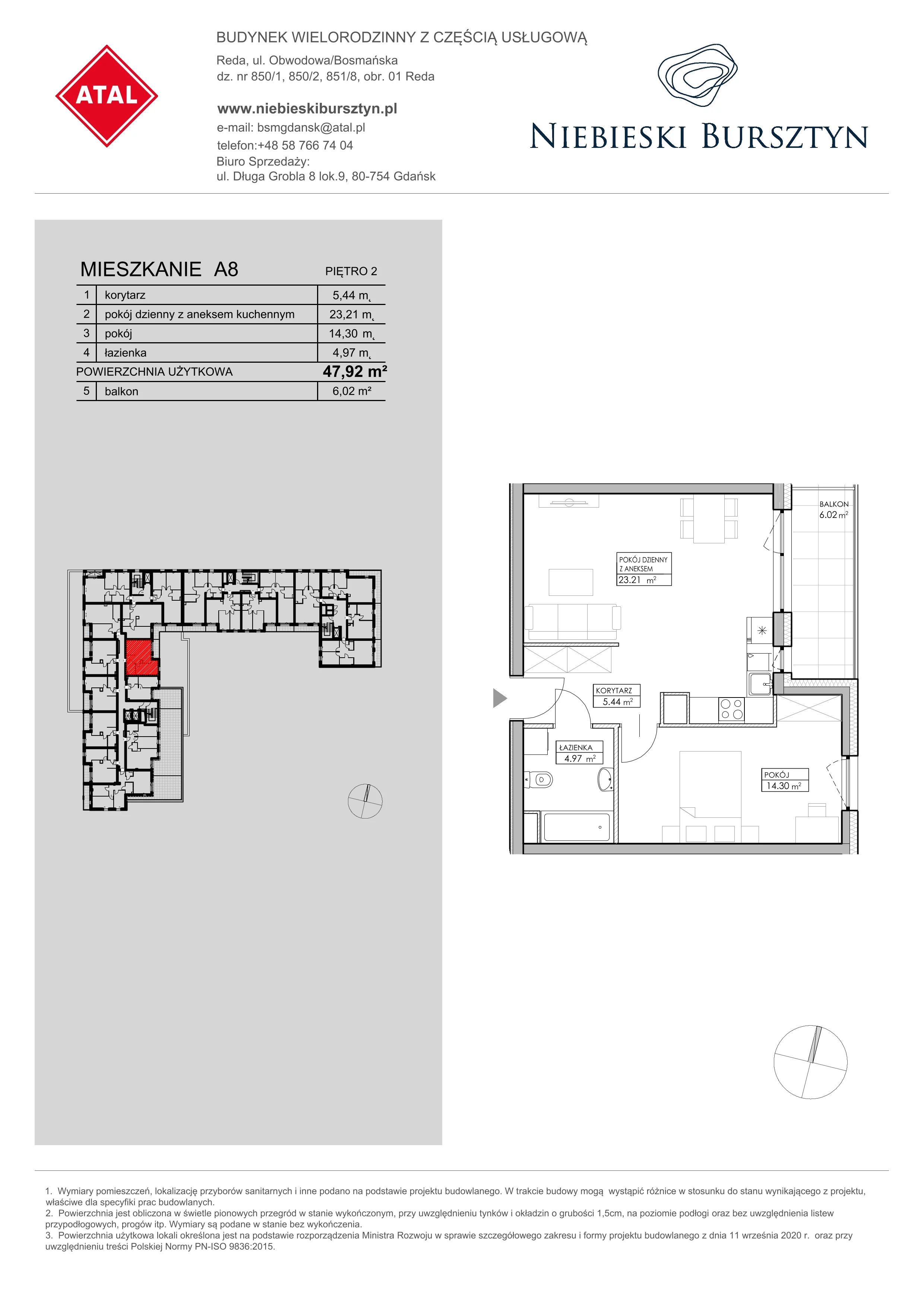 Mieszkanie 47,92 m², piętro 2, oferta nr A8, Niebieski Bursztyn, Reda, ul. Bosmańska