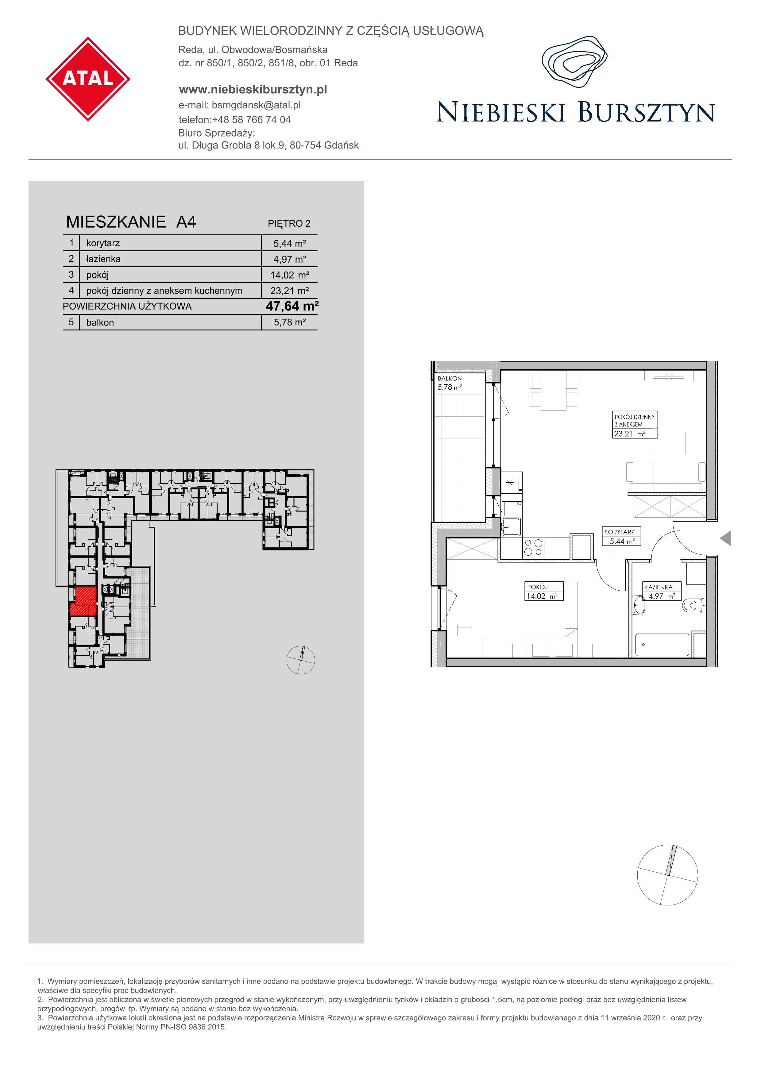 2 pokoje, mieszkanie 47,64 m², piętro 2, oferta nr A4, Niebieski Bursztyn, Reda, ul. Bosmańska