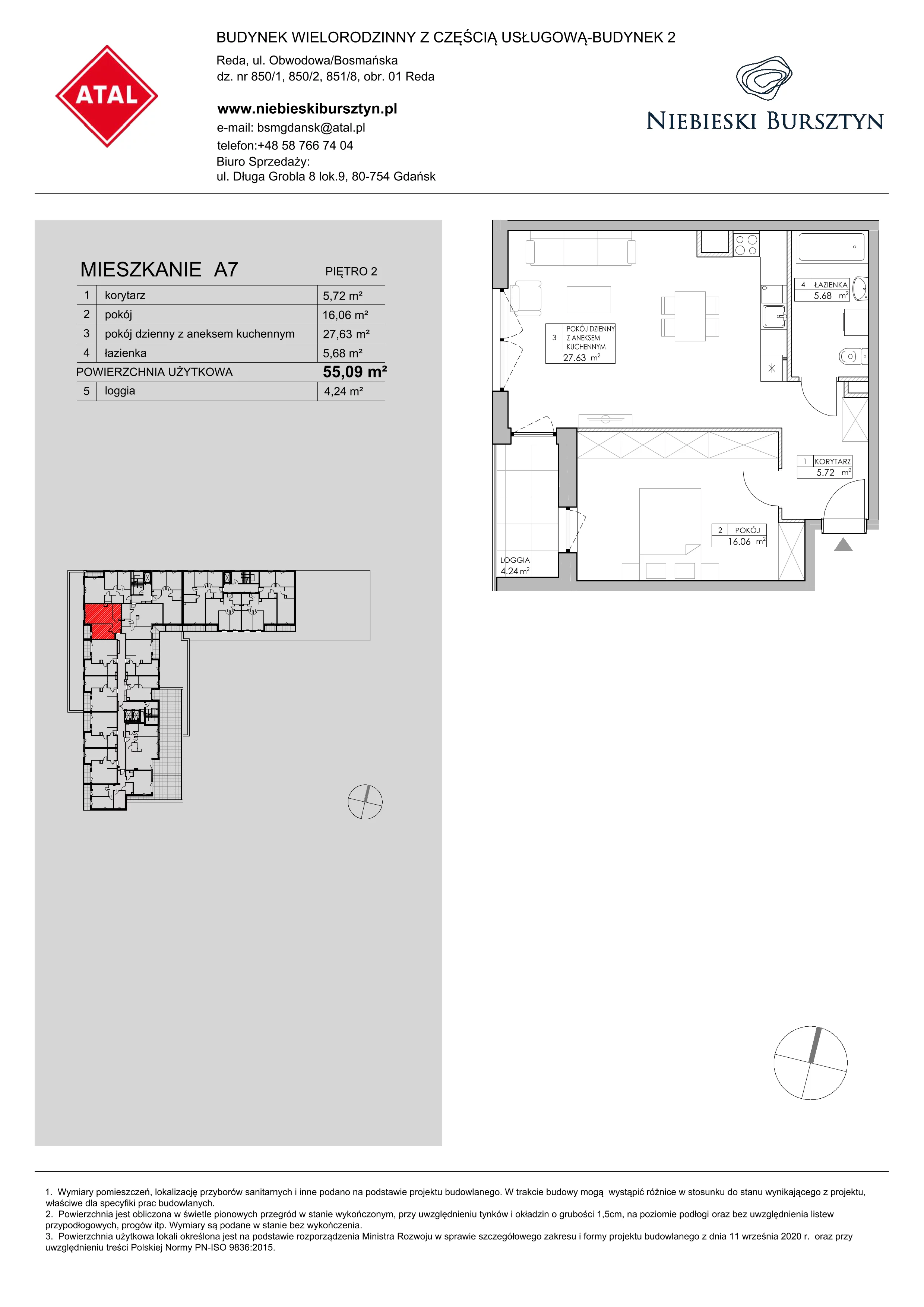 2 pokoje, mieszkanie 55,09 m², piętro 2, oferta nr 2.A7, Niebieski Bursztyn II, Reda, ul. Bosmańska