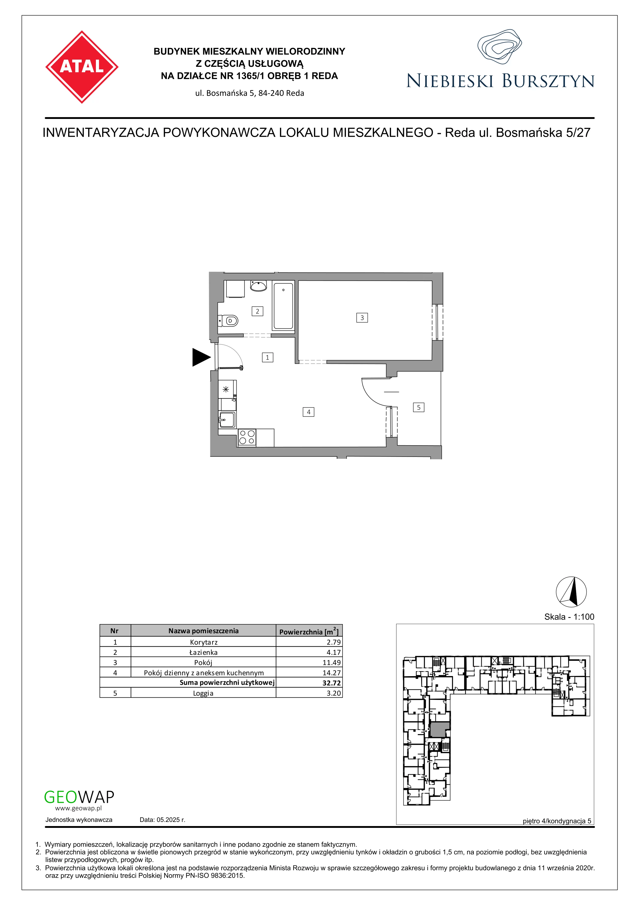 2 pokoje, mieszkanie 32,72 m², piętro 4, oferta nr A27, Niebieski Bursztyn, Reda, ul. Bosmańska
