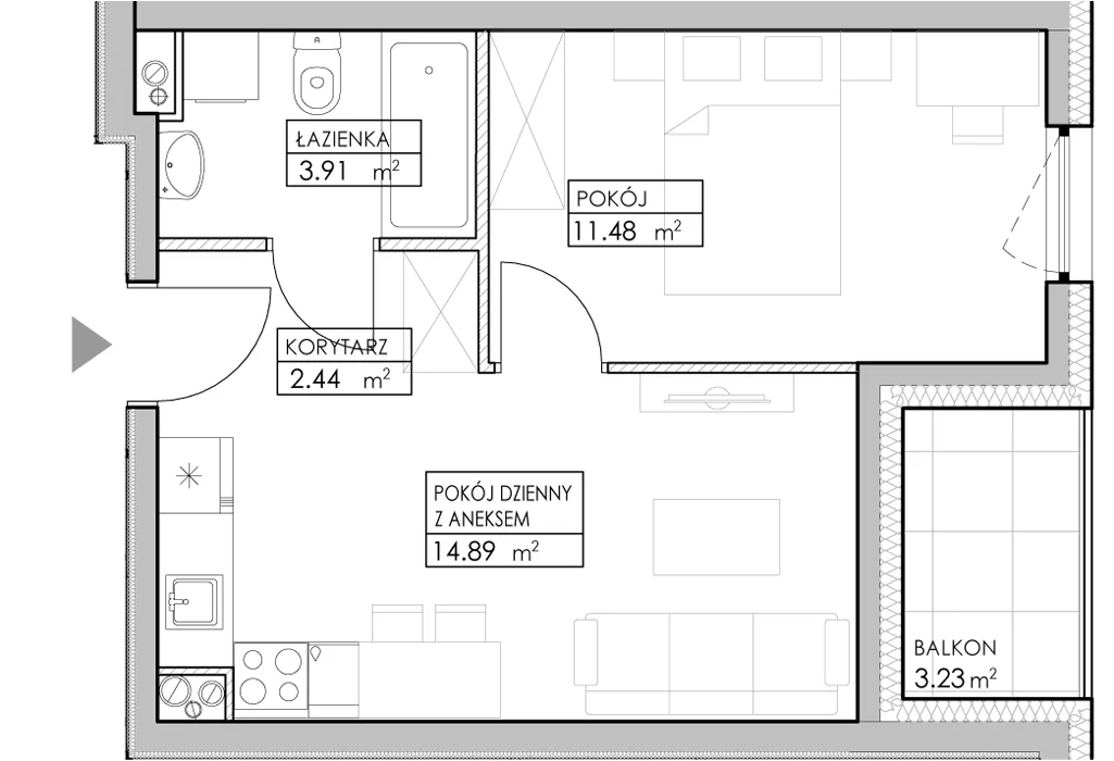 2 pokoje, mieszkanie 32,72 m², piętro 4, oferta nr A27, Niebieski Bursztyn, Reda, ul. Bosmańska