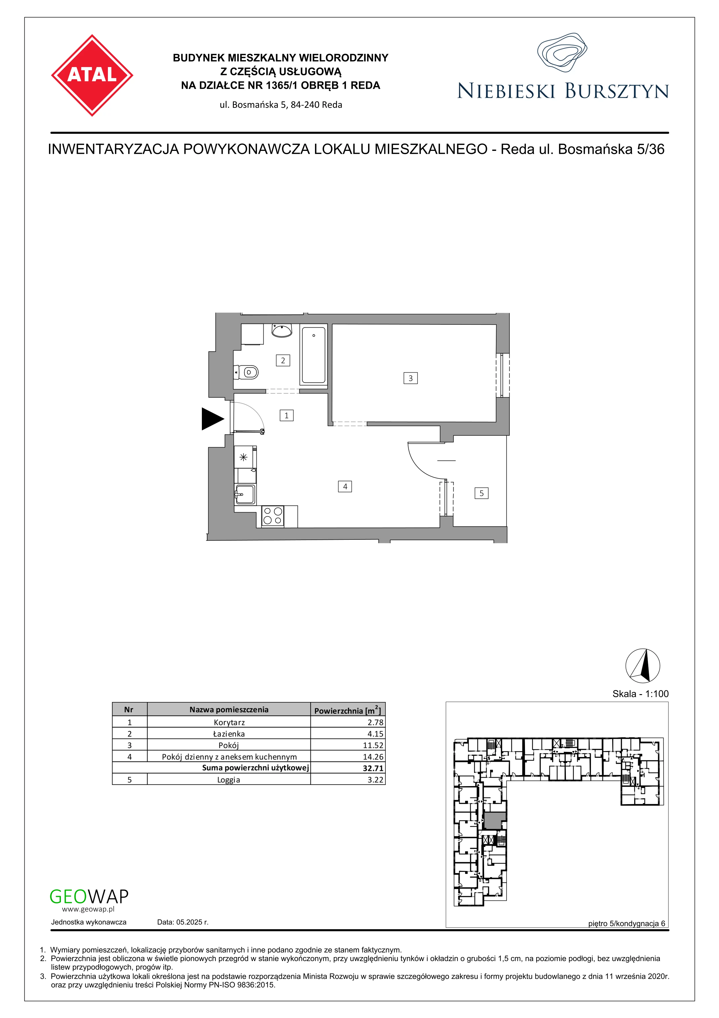 2 pokoje, mieszkanie 32,71 m², piętro 5, oferta nr A36, Niebieski Bursztyn, Reda, ul. Bosmańska