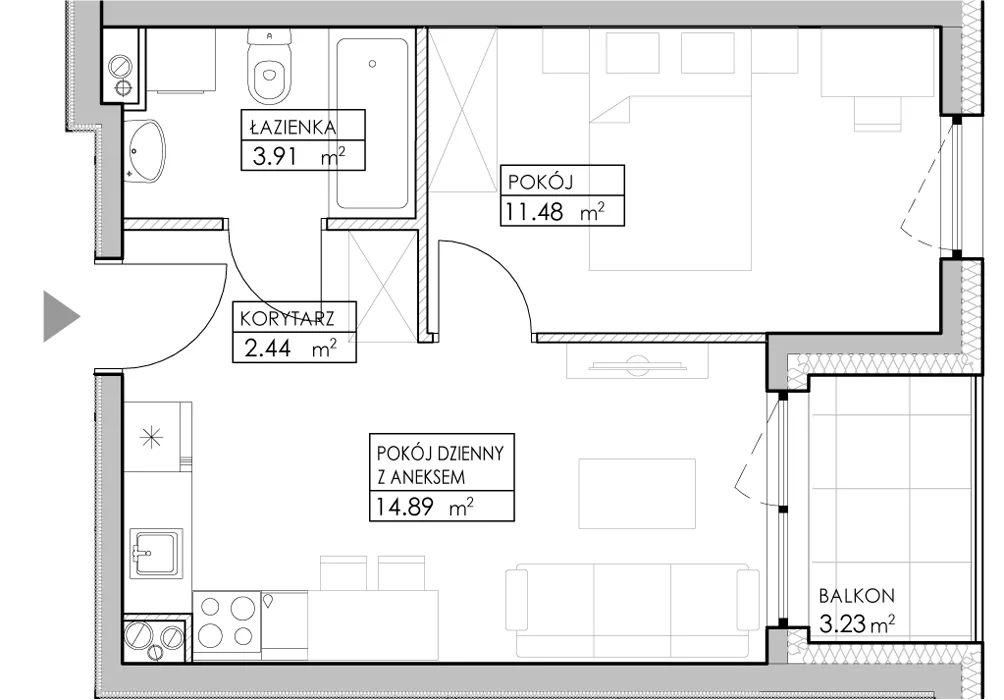 2 pokoje, mieszkanie 32,71 m², piętro 5, oferta nr A36, Niebieski Bursztyn, Reda, ul. Bosmańska