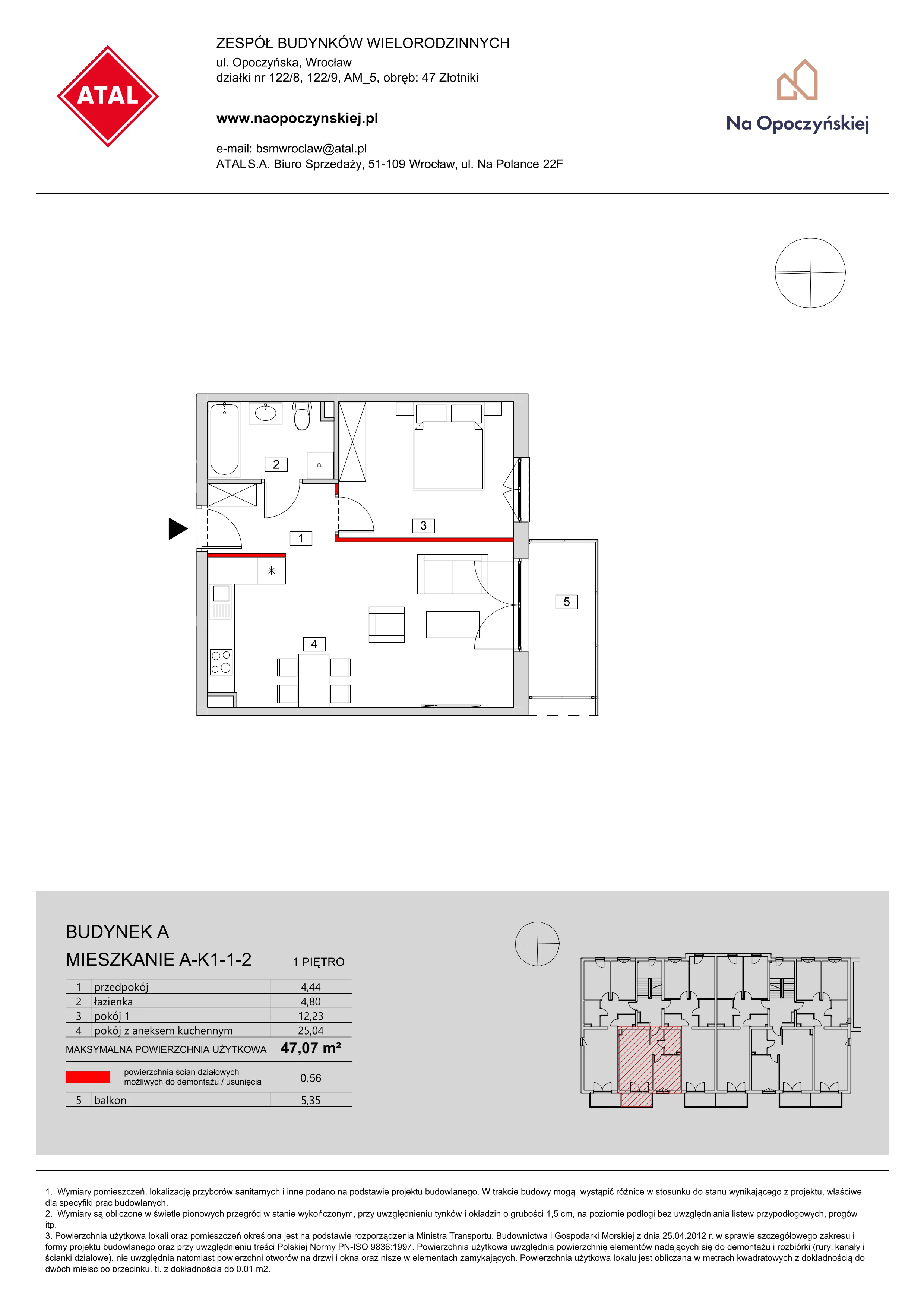 Mieszkanie 47,07 m², piętro 1, oferta nr A-K1-1-2, Na Opoczyńskiej, Wrocław, Fabryczna, ul. Opoczyńska