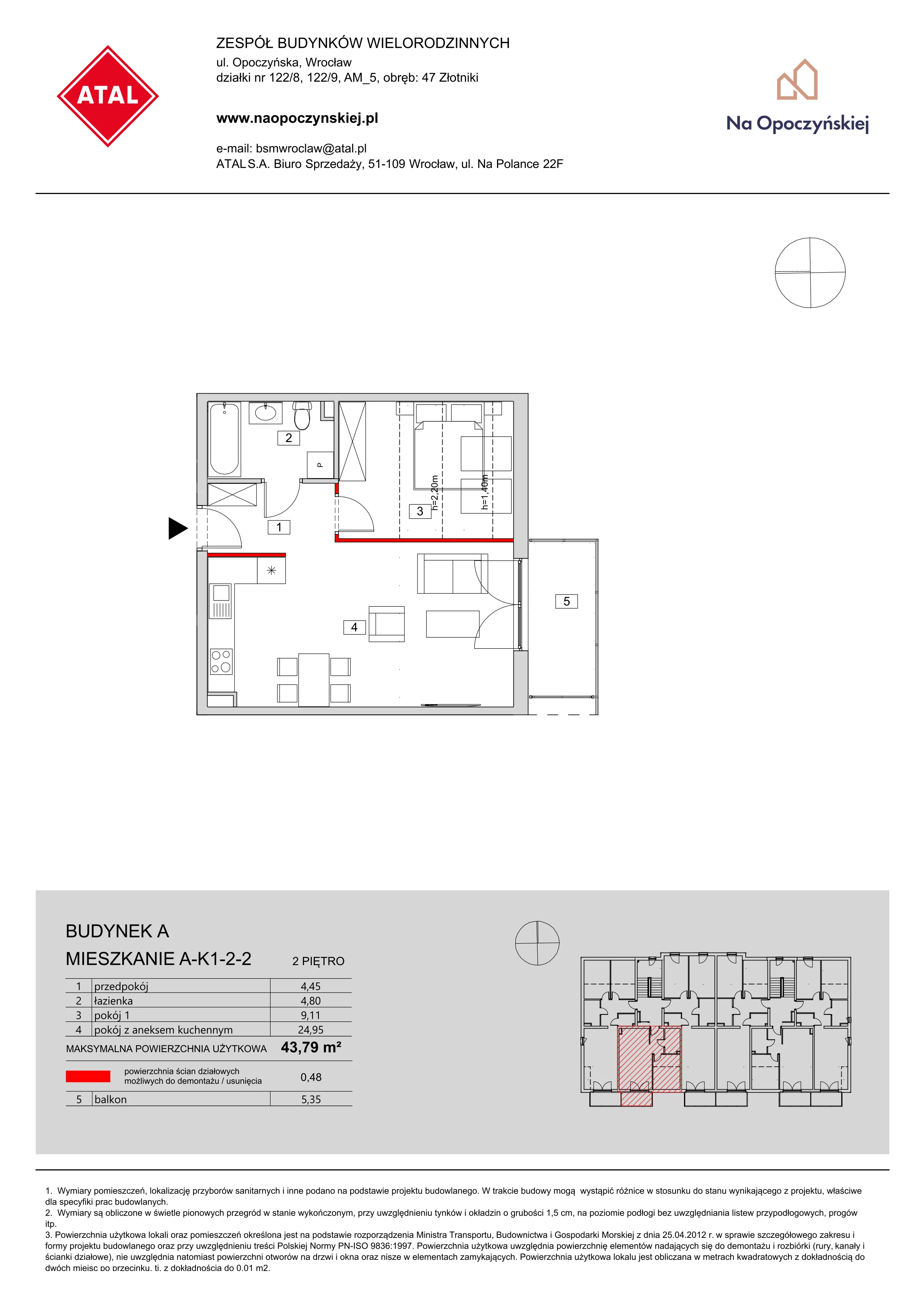 Mieszkanie 43,79 m², piętro 2, oferta nr A-K1-2-2, Na Opoczyńskiej, Wrocław, Fabryczna, ul. Opoczyńska