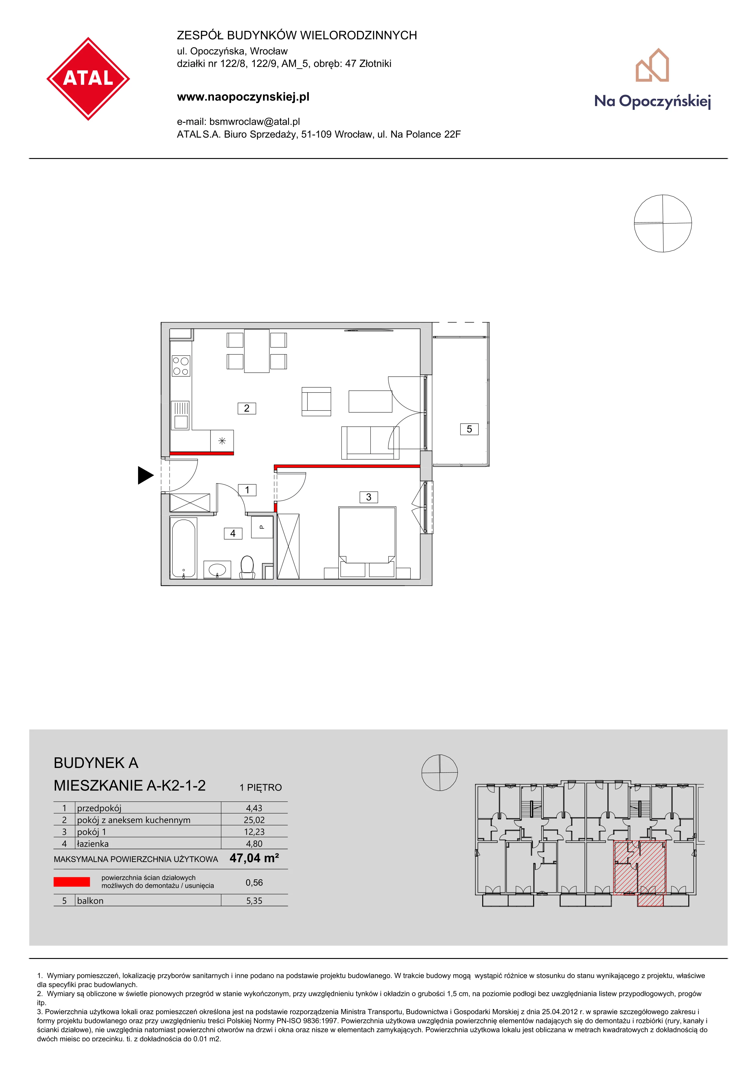 Mieszkanie 47,04 m², piętro 1, oferta nr A-K2-1-2, Na Opoczyńskiej, Wrocław, Fabryczna, ul. Opoczyńska