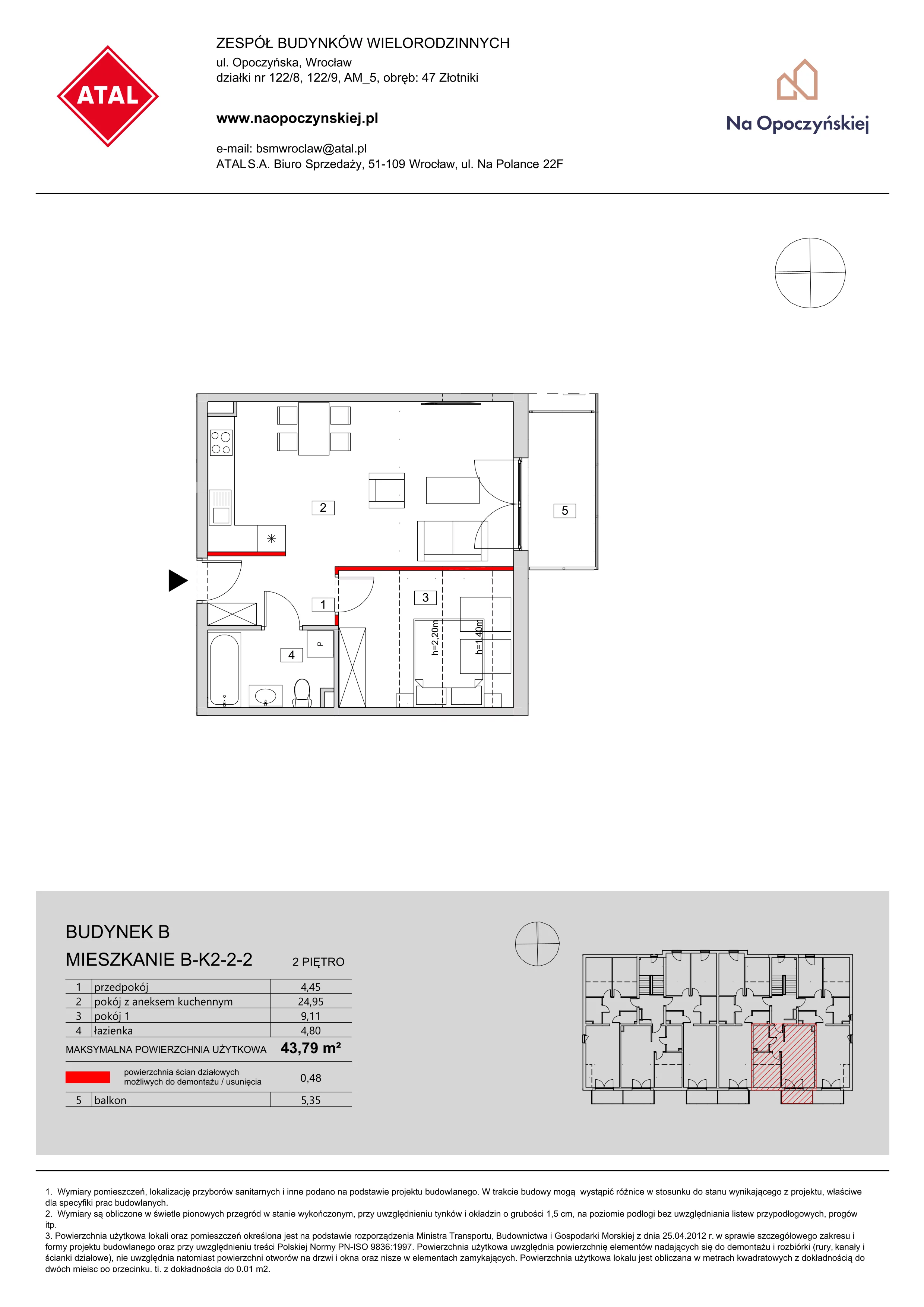 Mieszkanie 43,79 m², piętro 2, oferta nr B-K2-2-2, Na Opoczyńskiej, Wrocław, Fabryczna, ul. Opoczyńska