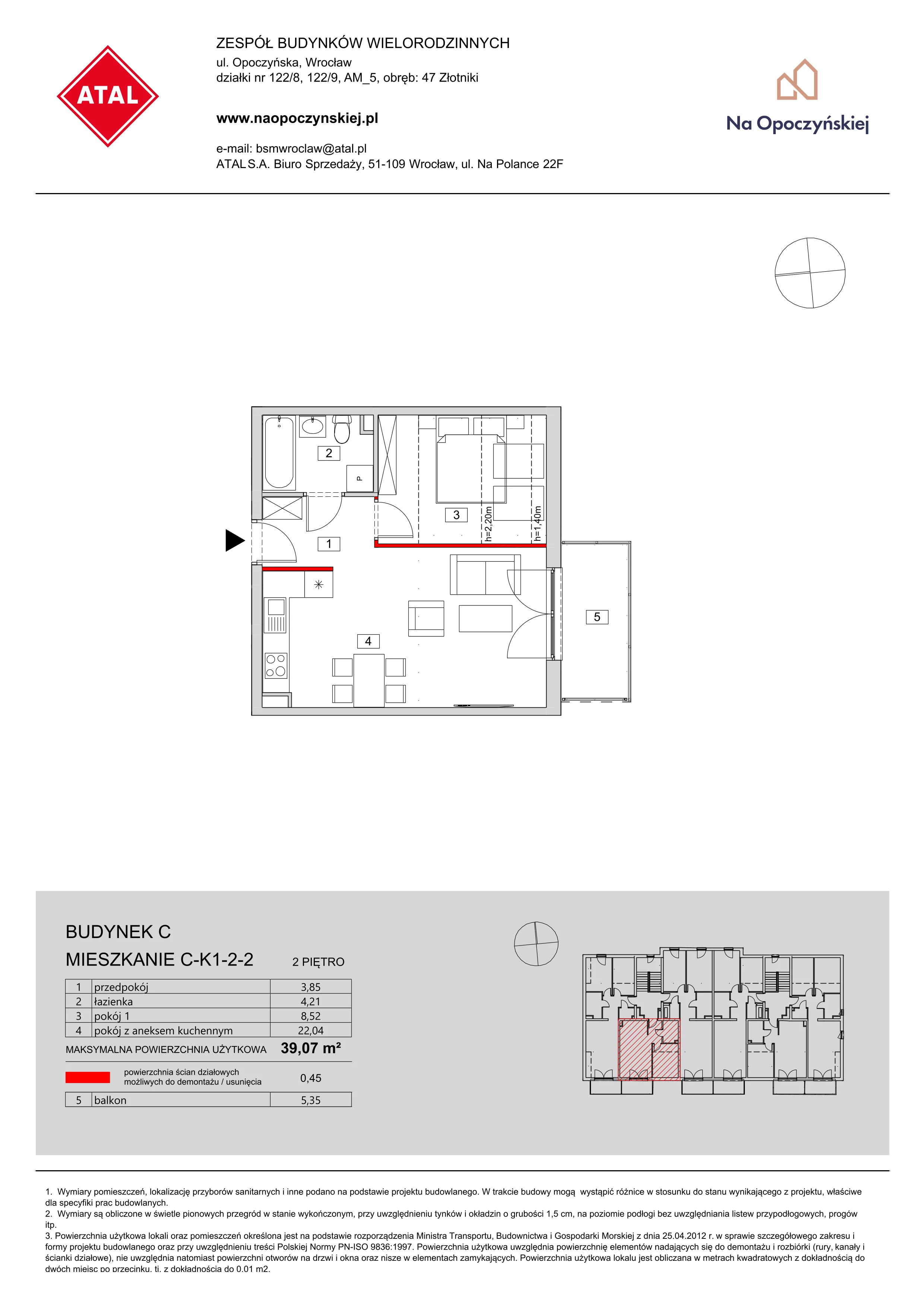 Mieszkanie 39,07 m², piętro 2, oferta nr C-K1-2-2, Na Opoczyńskiej, Wrocław, Fabryczna, ul. Opoczyńska