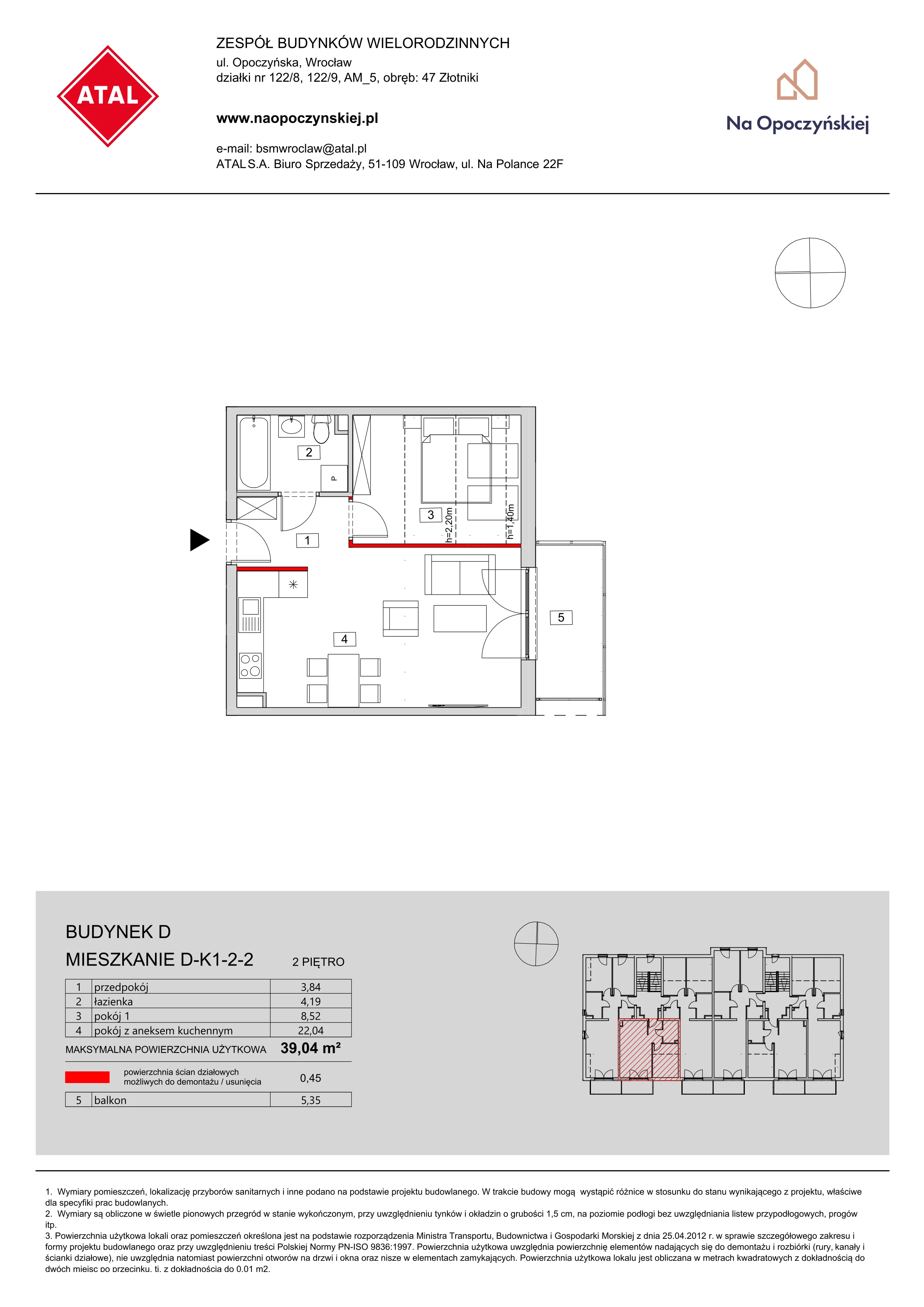 Mieszkanie 39,04 m², piętro 2, oferta nr D-K1-2-2, Na Opoczyńskiej, Wrocław, Fabryczna, ul. Opoczyńska