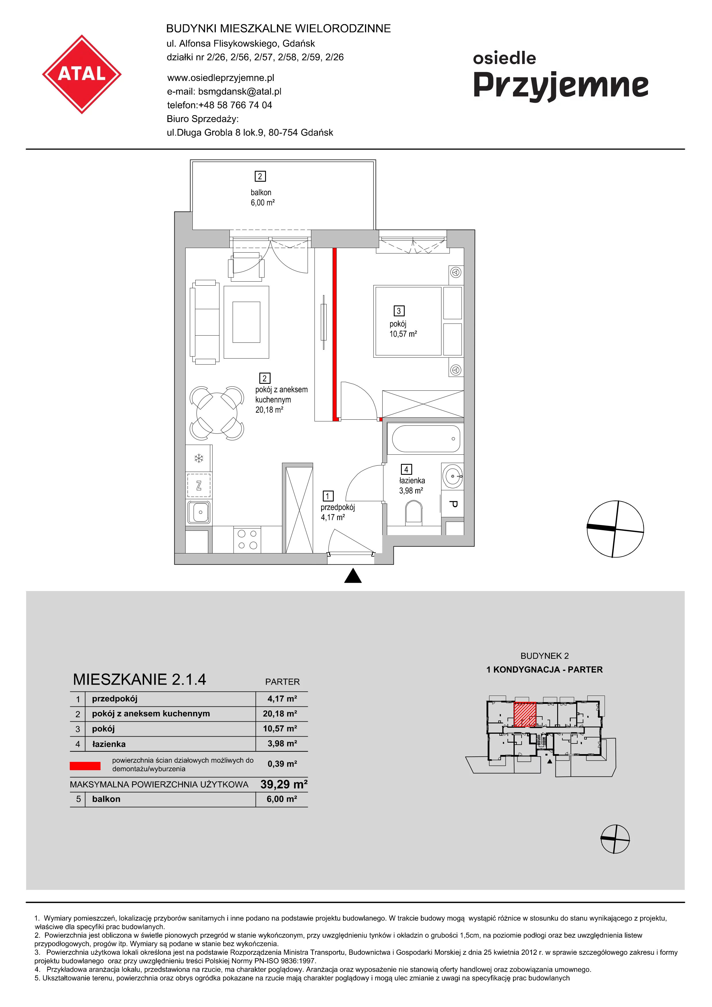 Mieszkanie 39,29 m², parter, oferta nr 2.1.4, Osiedle Przyjemne - etap I, Gdańsk, Jasień, ul. Flisykowskiego