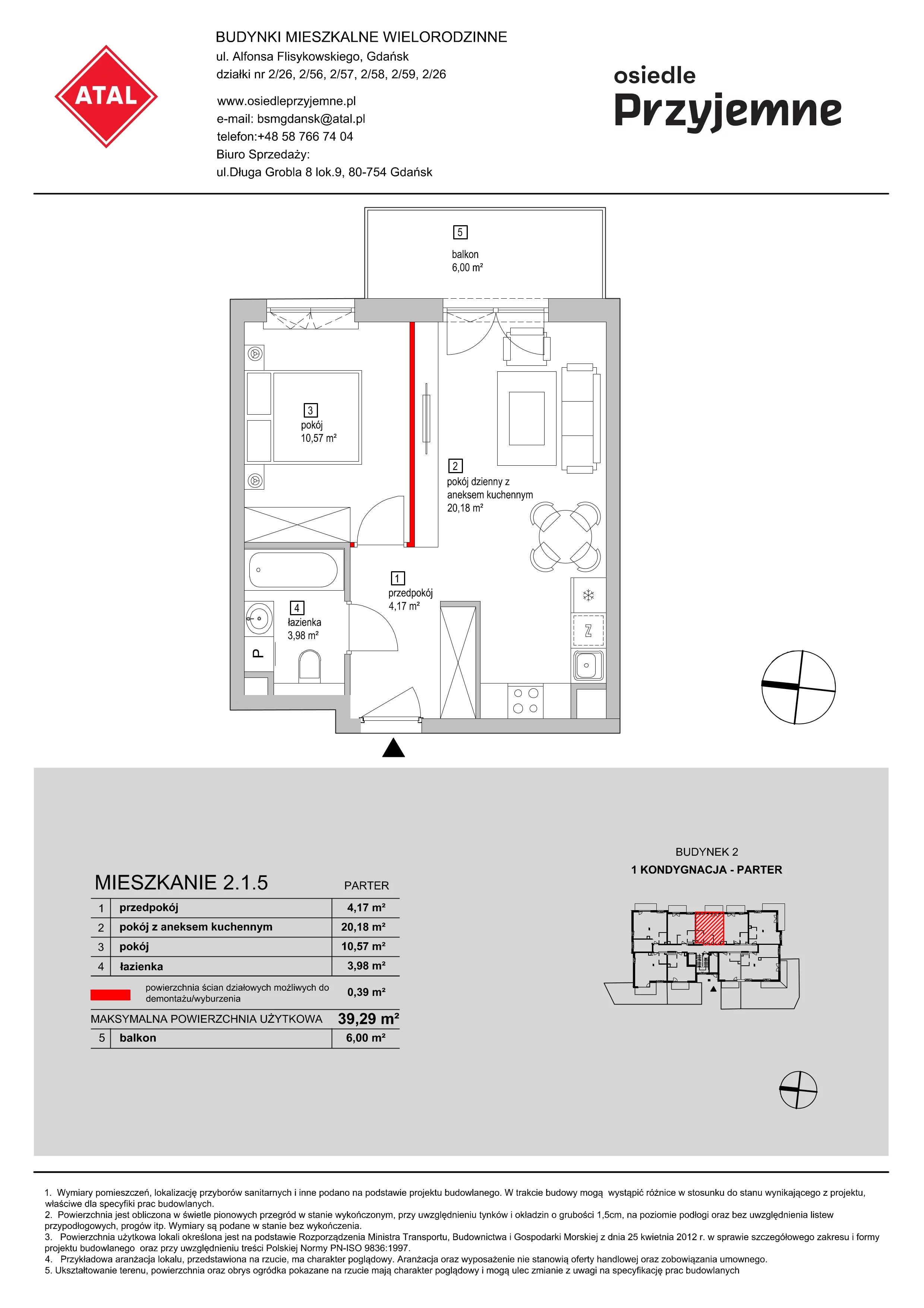 Mieszkanie 39,29 m², parter, oferta nr 2.1.5, Osiedle Przyjemne - etap I, Gdańsk, Jasień, ul. Flisykowskiego