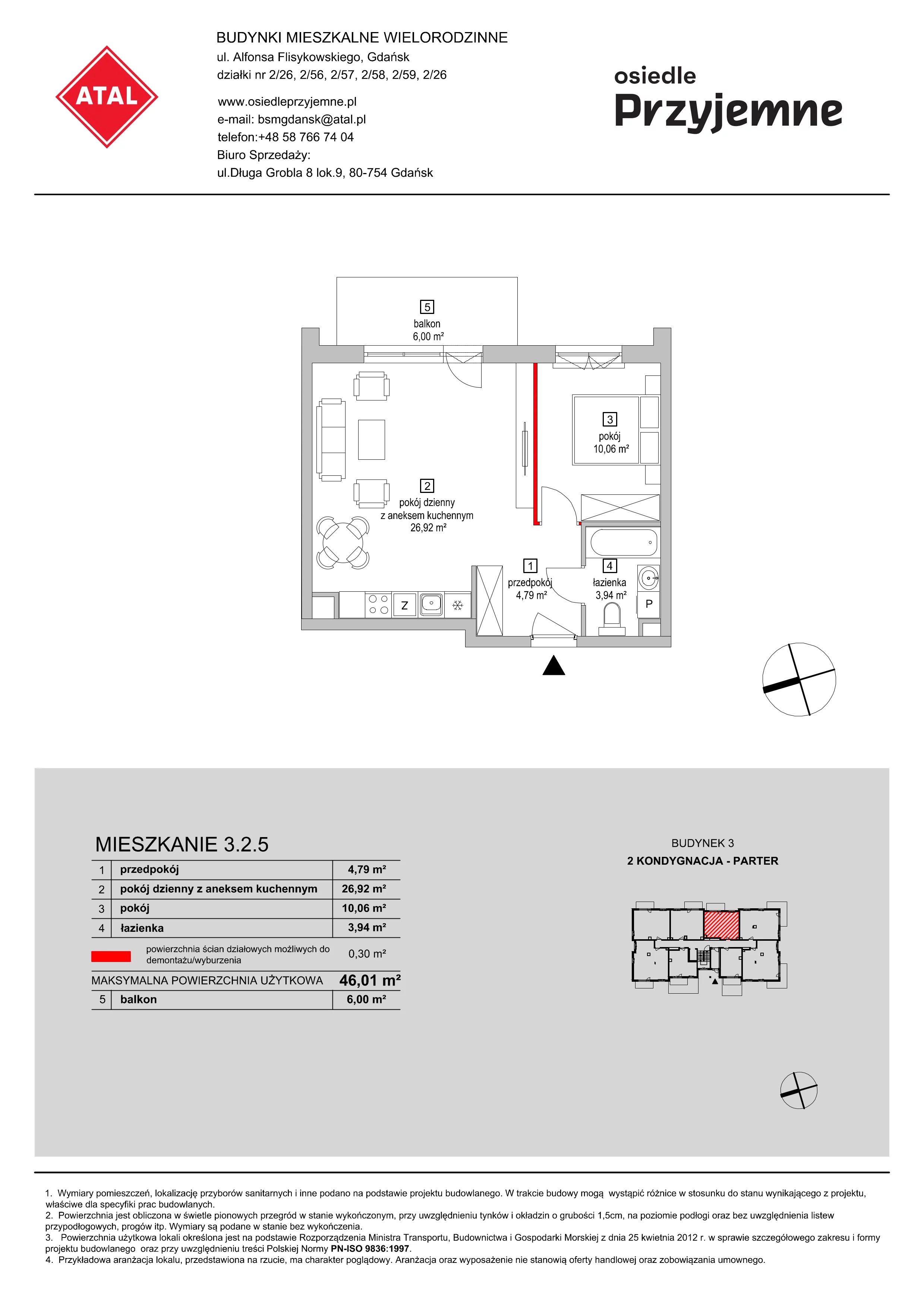 Mieszkanie 46,01 m², parter, oferta nr 3.2.5, Osiedle Przyjemne - etap II, Gdańsk, Jasień, ul. Flisykowskiego