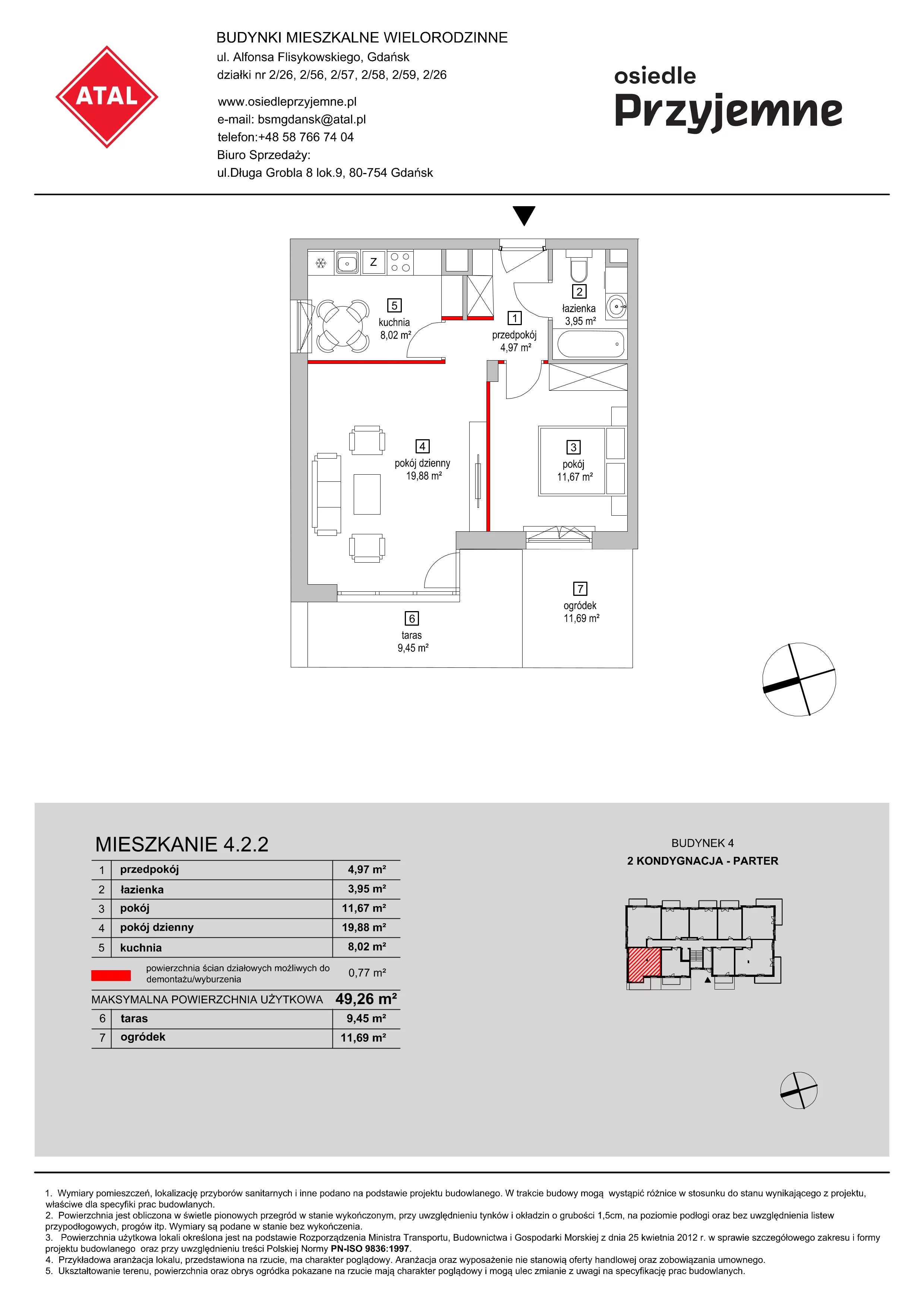 Mieszkanie 49,26 m², parter, oferta nr 4.2.2, Osiedle Przyjemne - etap II, Gdańsk, Jasień, ul. Flisykowskiego