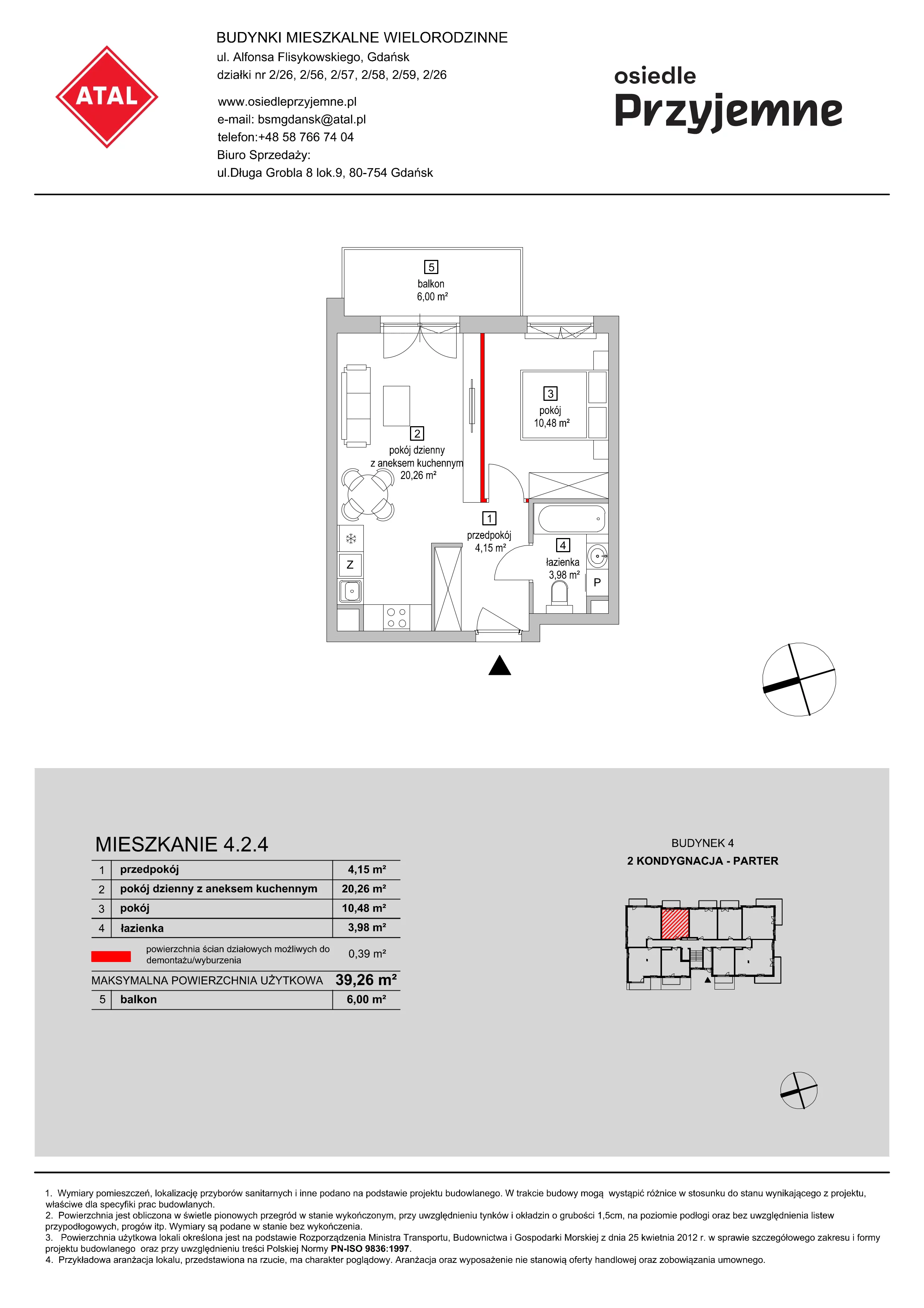 Mieszkanie 39,26 m², parter, oferta nr 4.2.4, Osiedle Przyjemne - etap II, Gdańsk, Jasień, ul. Flisykowskiego