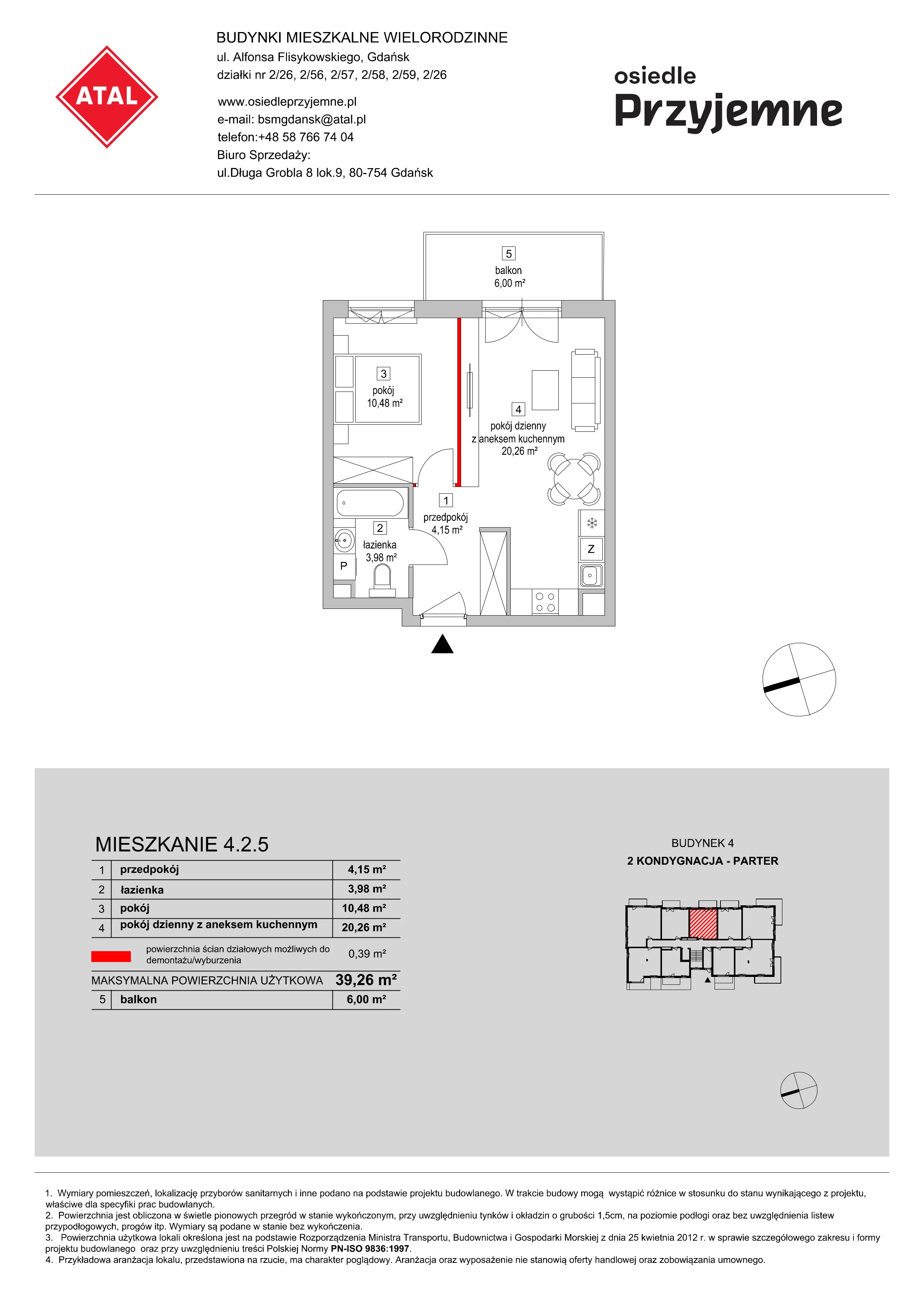 Mieszkanie 39,26 m², parter, oferta nr 4.2.5, Osiedle Przyjemne - etap II, Gdańsk, Jasień, ul. Flisykowskiego