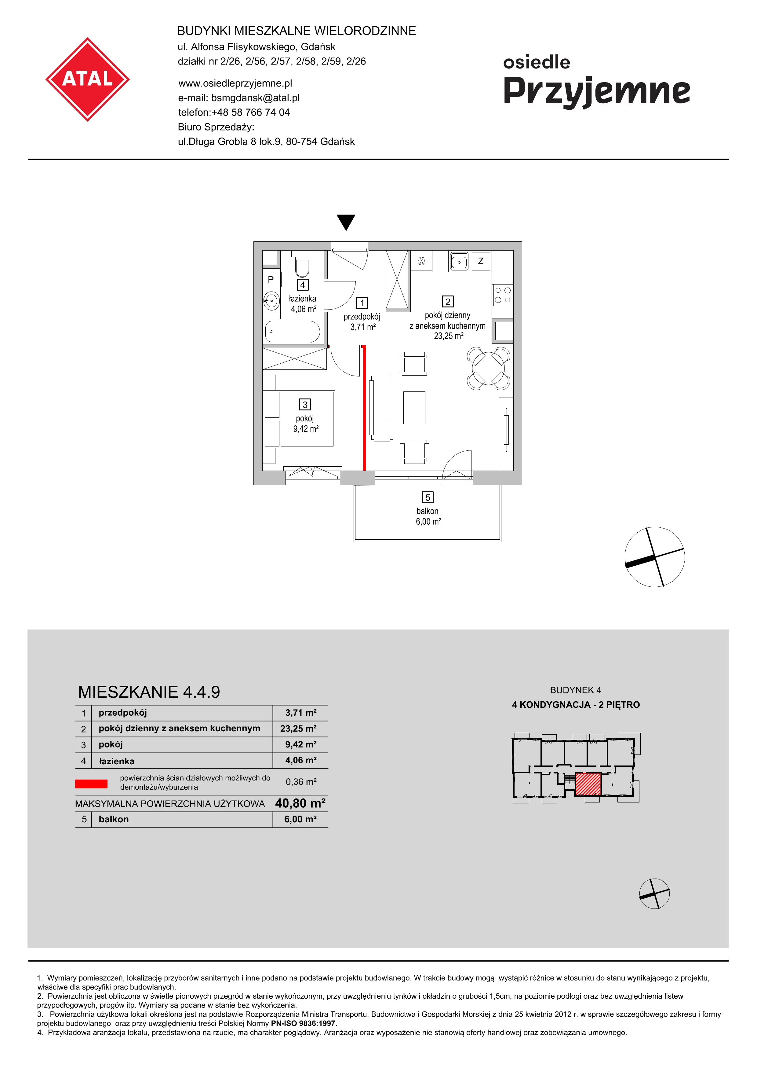 Mieszkanie 40,80 m², piętro 2, oferta nr 4.4.9, Osiedle Przyjemne - etap II, Gdańsk, Jasień, ul. Flisykowskiego