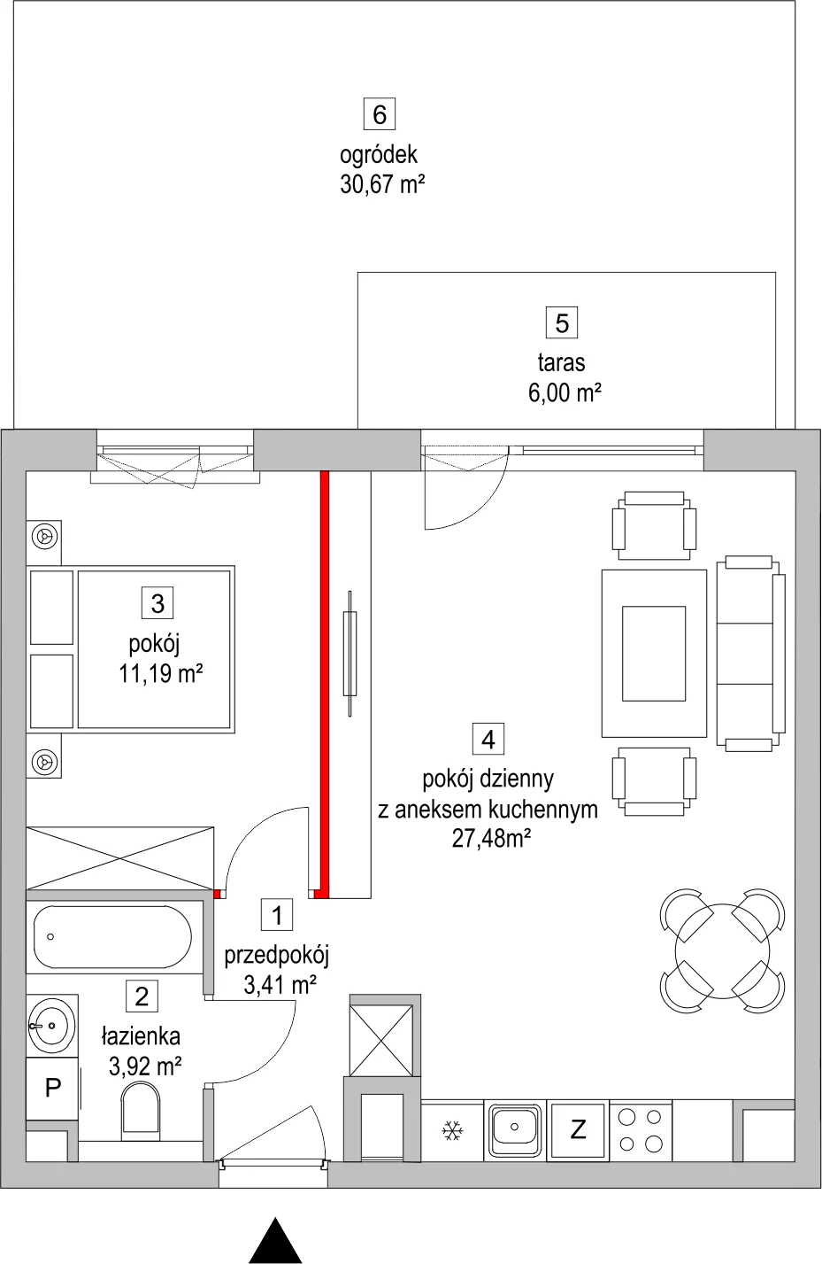 Mieszkanie 46,45 m², parter, oferta nr 5.1.4, Osiedle Przyjemne - etap II, Gdańsk, Jasień, ul. Flisykowskiego