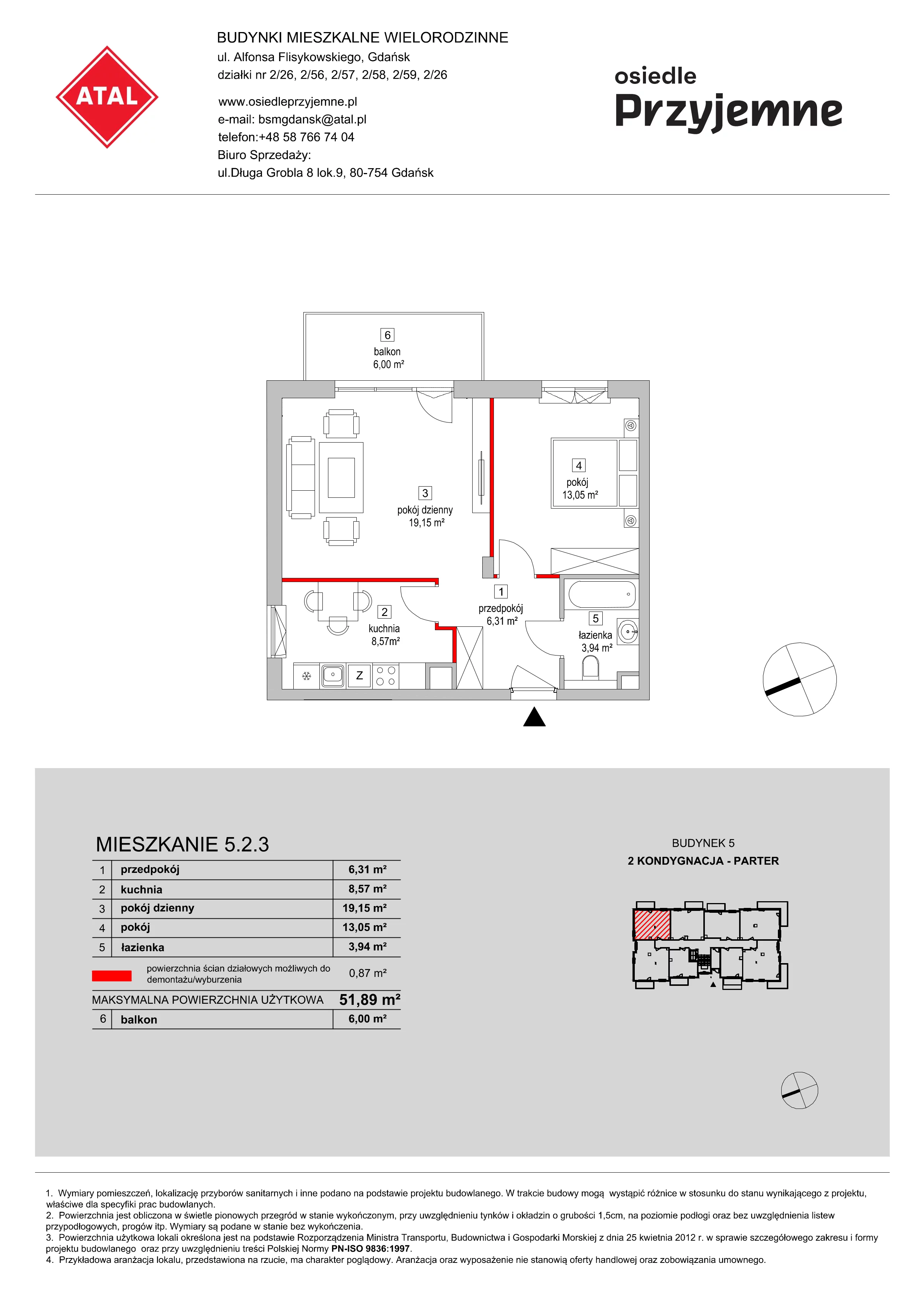 Mieszkanie 51,89 m², parter, oferta nr 5.2.3, Osiedle Przyjemne - etap II, Gdańsk, Jasień, ul. Flisykowskiego