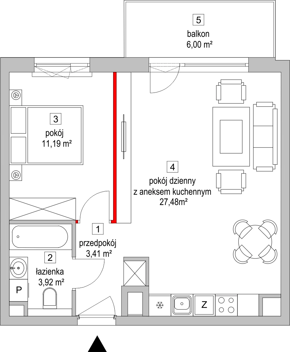 Mieszkanie 46,45 m², parter, oferta nr 5.2.4, Osiedle Przyjemne - etap II, Gdańsk, Jasień, ul. Flisykowskiego