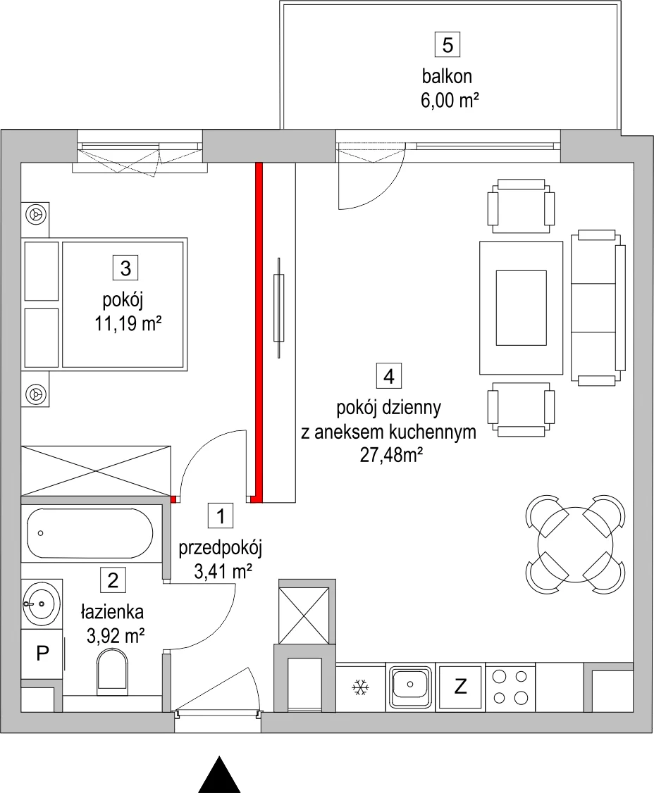 Mieszkanie 46,45 m², piętro 1, oferta nr 5.3.4, Osiedle Przyjemne - etap II, Gdańsk, Jasień, ul. Flisykowskiego