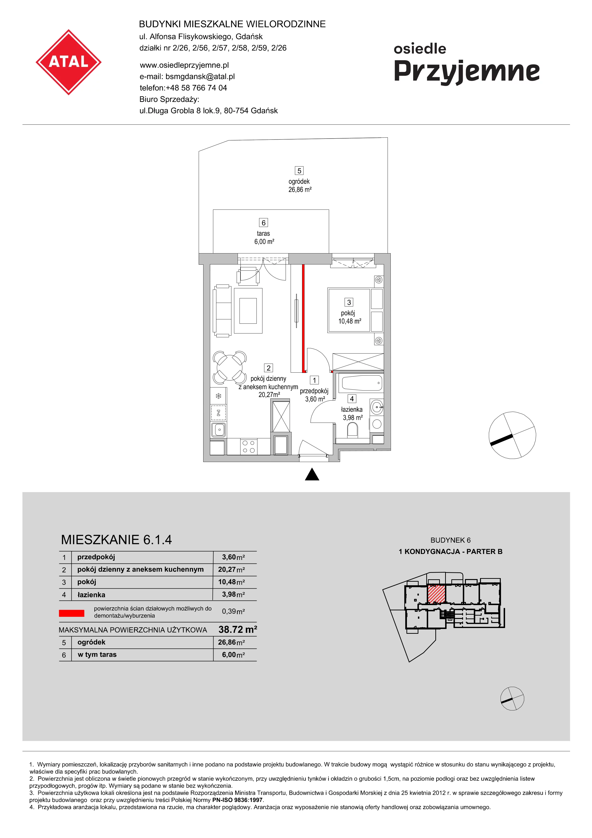 Mieszkanie 38,72 m², parter, oferta nr 6.1.4, Osiedle Przyjemne - etap III, Gdańsk, Jasień, ul. Flisykowskiego