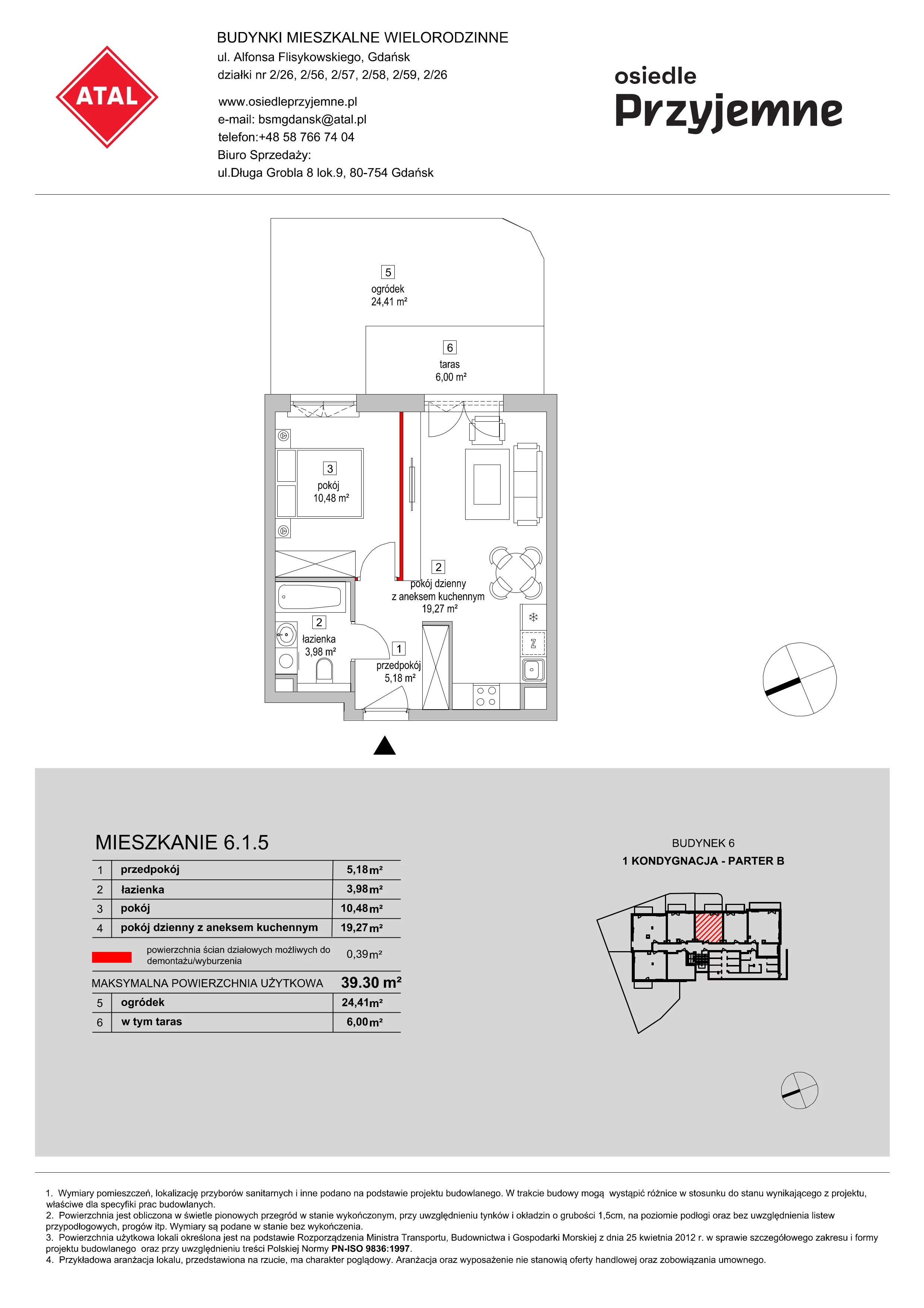 Mieszkanie 39,30 m², parter, oferta nr 6.1.5, Osiedle Przyjemne - etap III, Gdańsk, Jasień, ul. Flisykowskiego