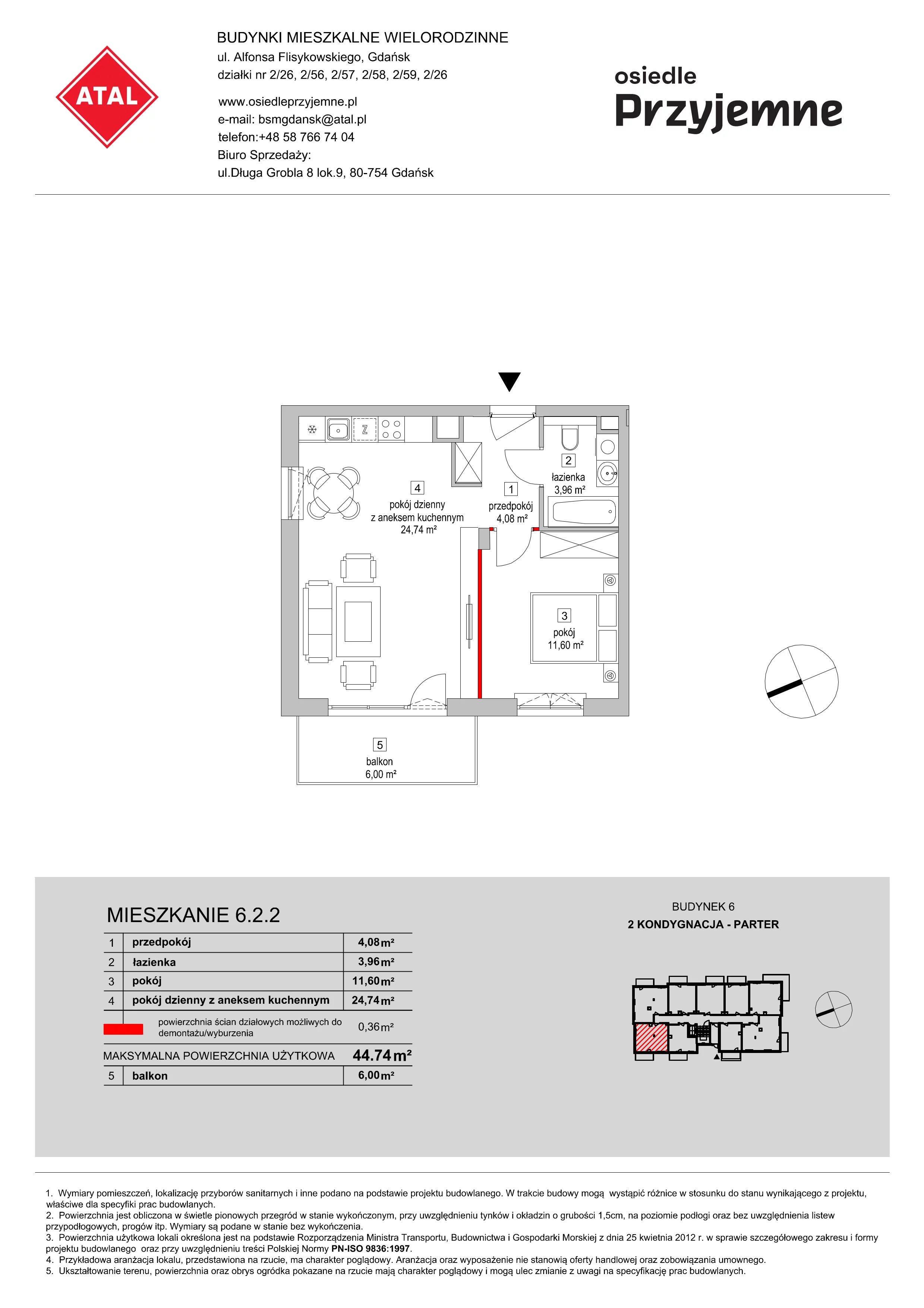 Mieszkanie 44,74 m², parter, oferta nr 6.2.2, Osiedle Przyjemne - etap III, Gdańsk, Jasień, ul. Flisykowskiego