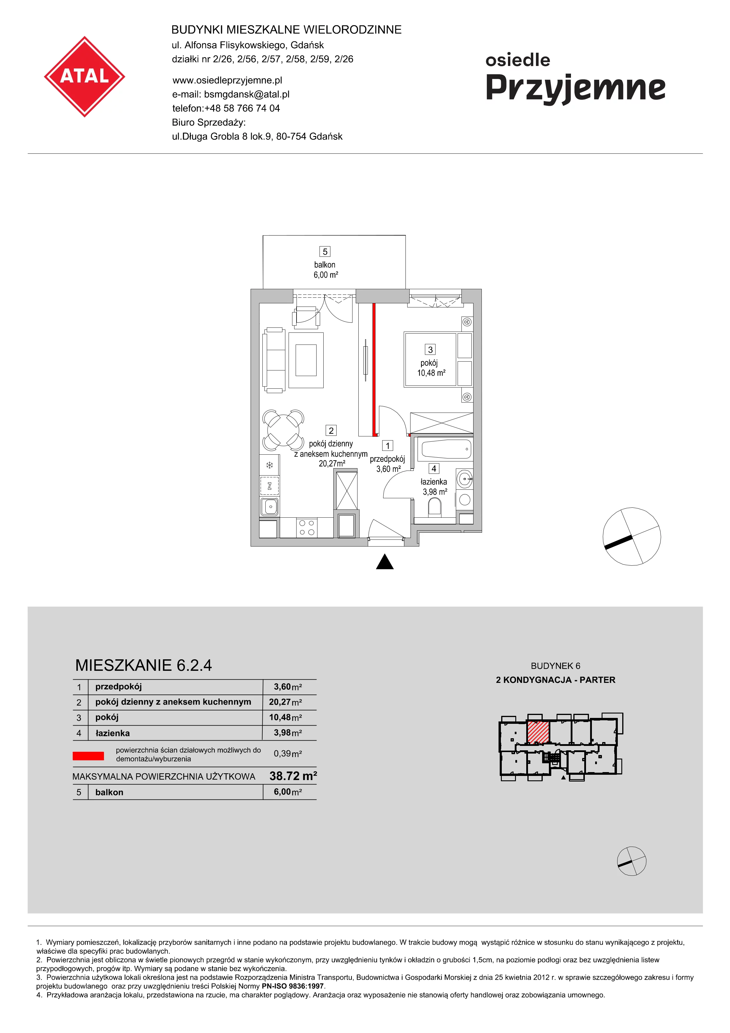 Mieszkanie 38,72 m², parter, oferta nr 6.2.4, Osiedle Przyjemne - etap III, Gdańsk, Jasień, ul. Flisykowskiego