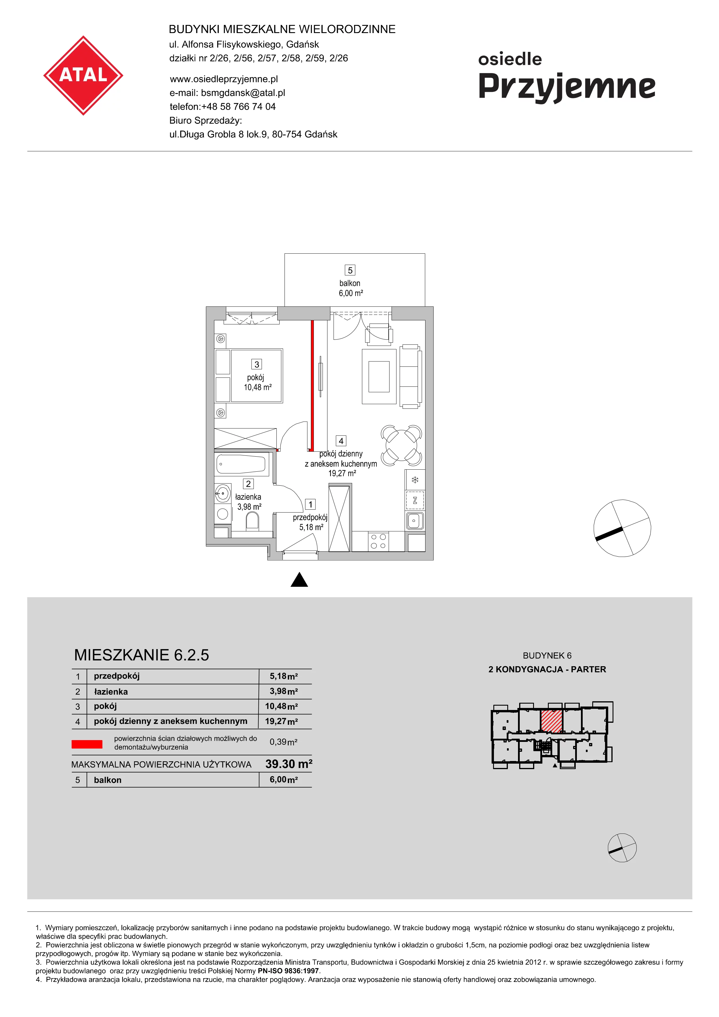 Mieszkanie 39,30 m², parter, oferta nr 6.2.5, Osiedle Przyjemne - etap III, Gdańsk, Jasień, ul. Flisykowskiego