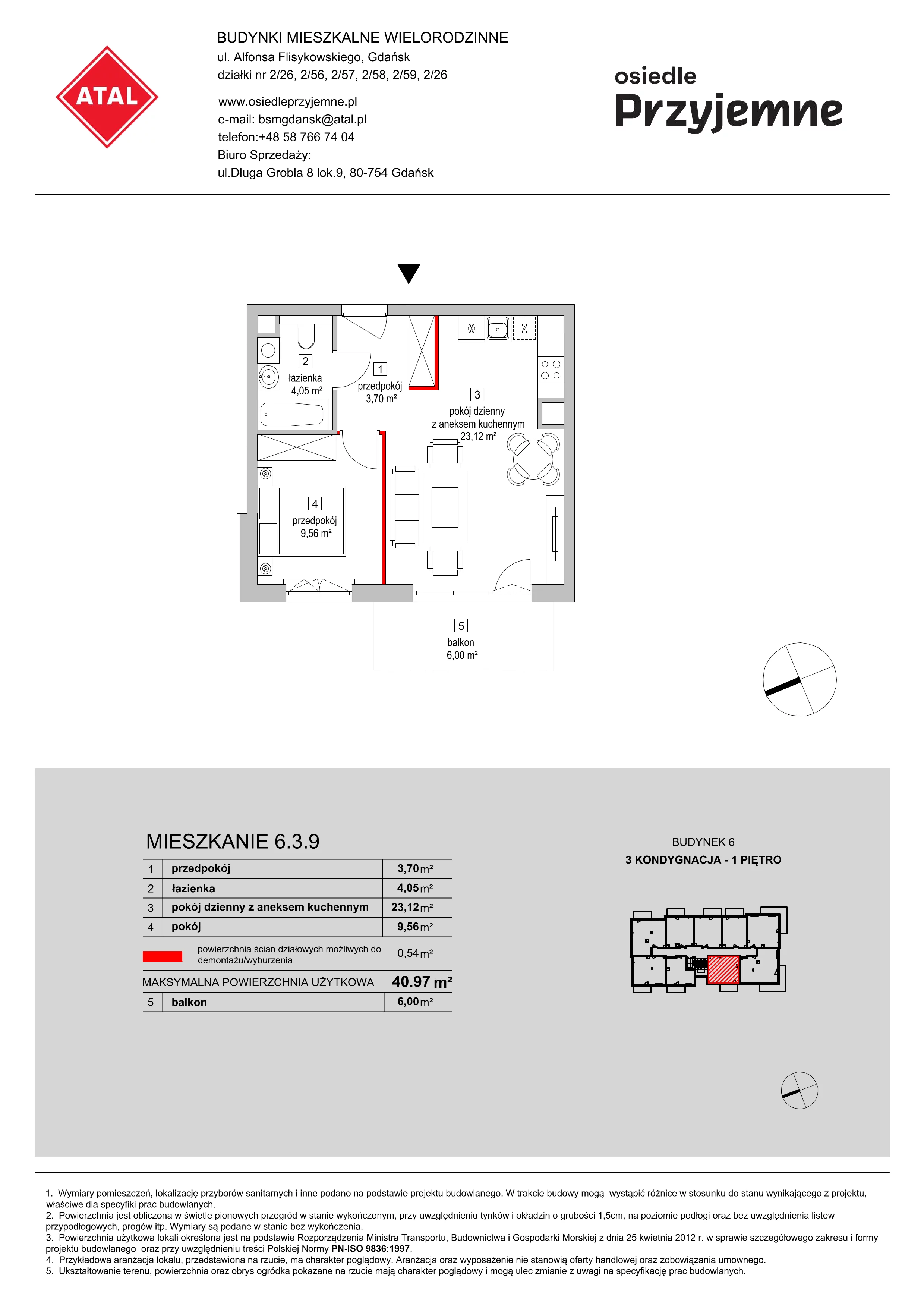 Mieszkanie 40,97 m², piętro 1, oferta nr 6.3.9, Osiedle Przyjemne - etap III, Gdańsk, Jasień, ul. Flisykowskiego