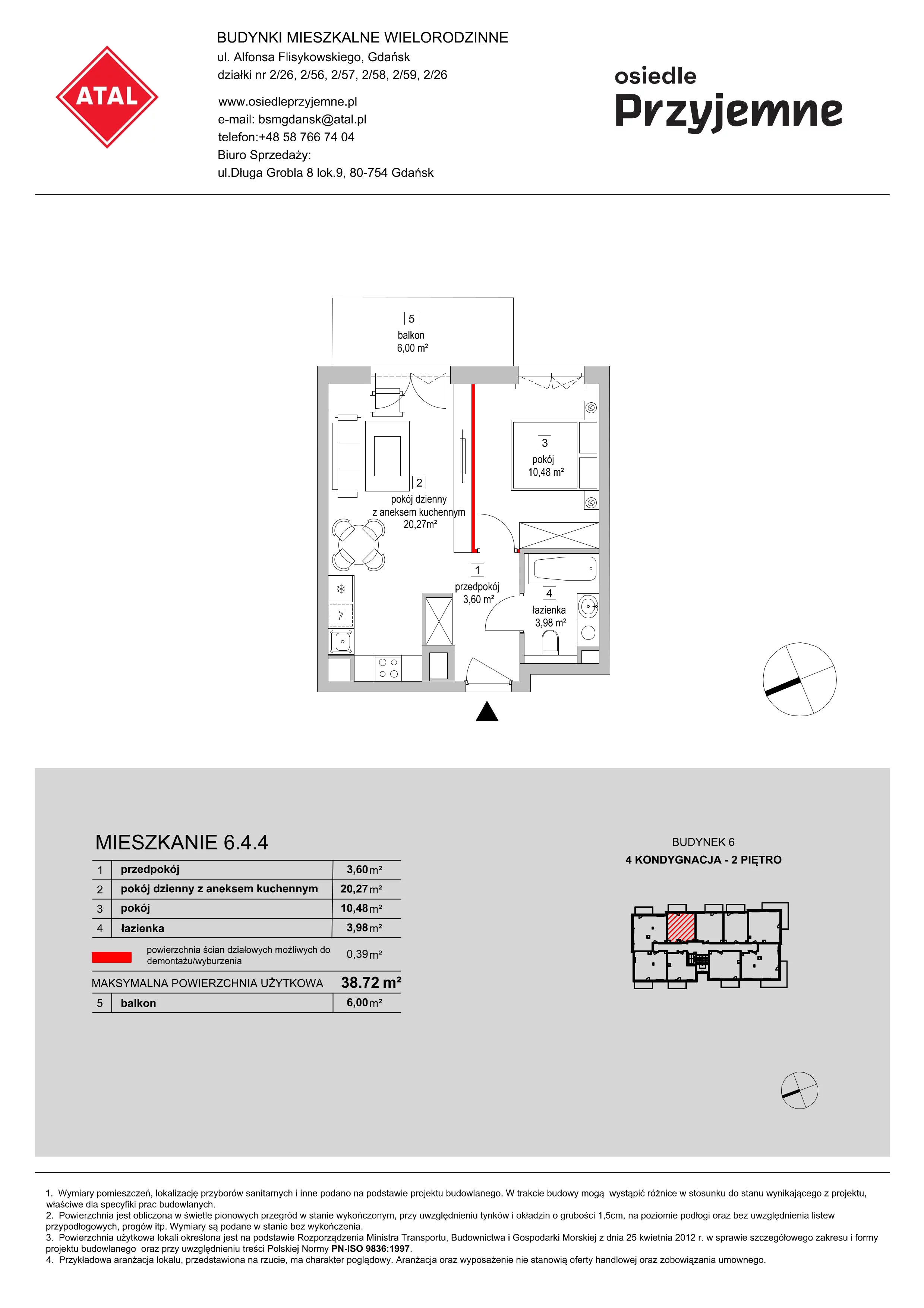 Mieszkanie 38,72 m², piętro 2, oferta nr 6.4.4, Osiedle Przyjemne - etap III, Gdańsk, Jasień, ul. Flisykowskiego