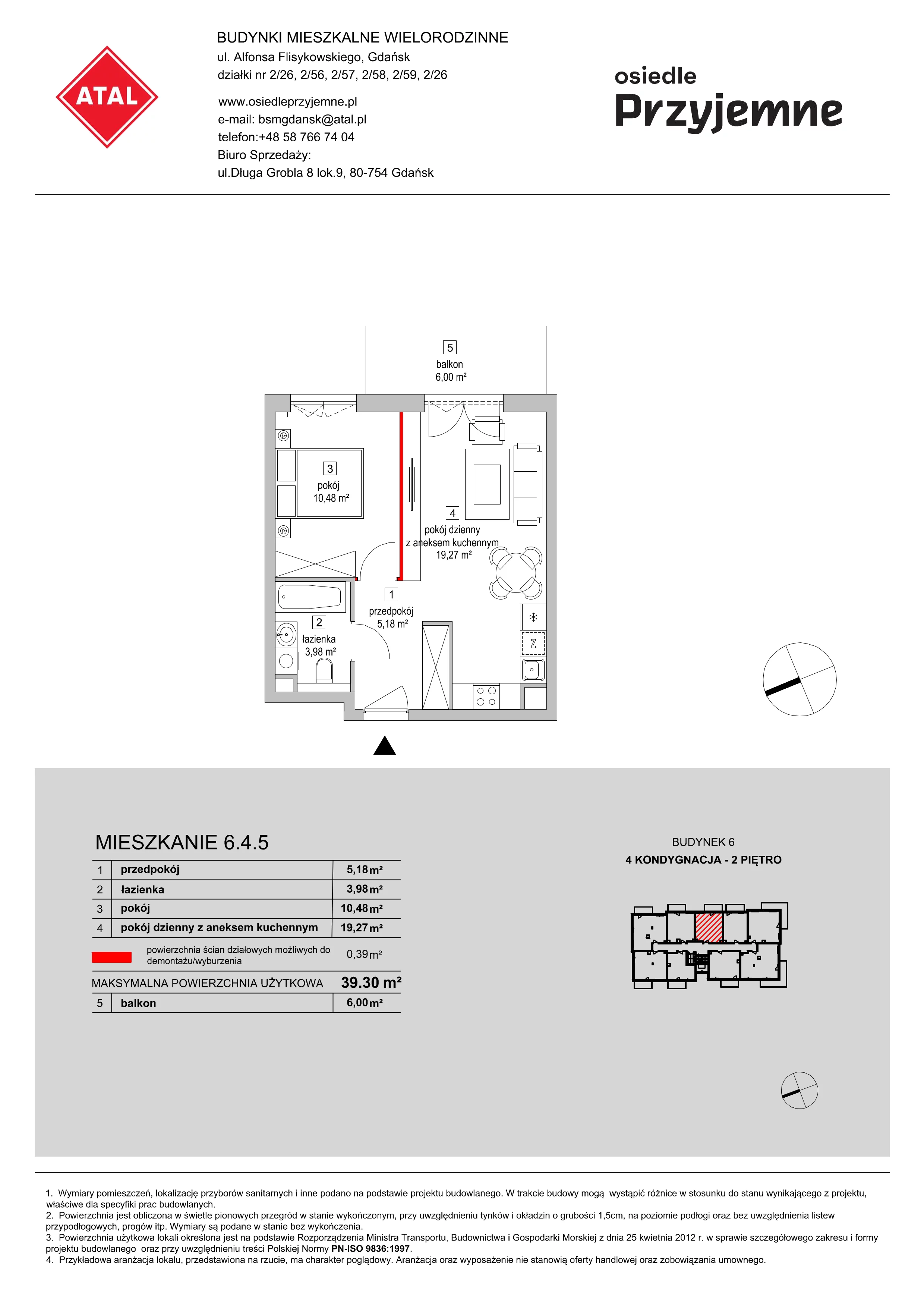 Mieszkanie 39,30 m², piętro 2, oferta nr 6.4.5, Osiedle Przyjemne - etap III, Gdańsk, Jasień, ul. Flisykowskiego