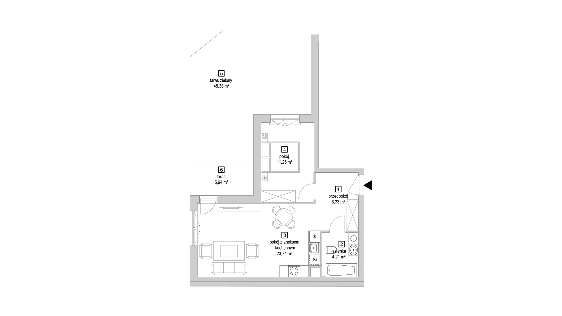 2 pokoje, mieszkanie 45,53 m², parter, oferta nr 7.1.1, Osiedle Przyjemne - etap IV, Gdańsk, Jasień, ul. Flisykowskiego