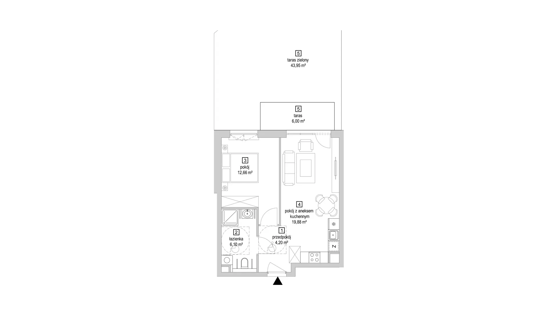 2 pokoje, mieszkanie 42,84 m², parter, oferta nr 7.1.3, Osiedle Przyjemne - etap IV, Gdańsk, Jasień, ul. Flisykowskiego