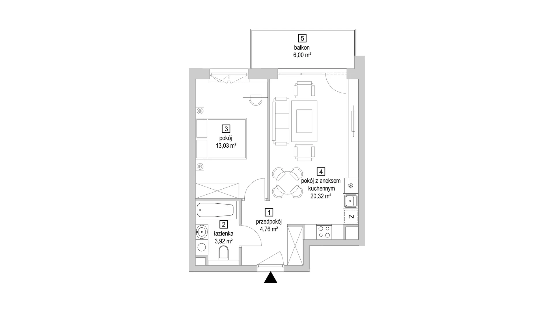 2 pokoje, mieszkanie 42,03 m², parter, oferta nr 7.1.5, Osiedle Przyjemne - etap IV, Gdańsk, Jasień, ul. Flisykowskiego