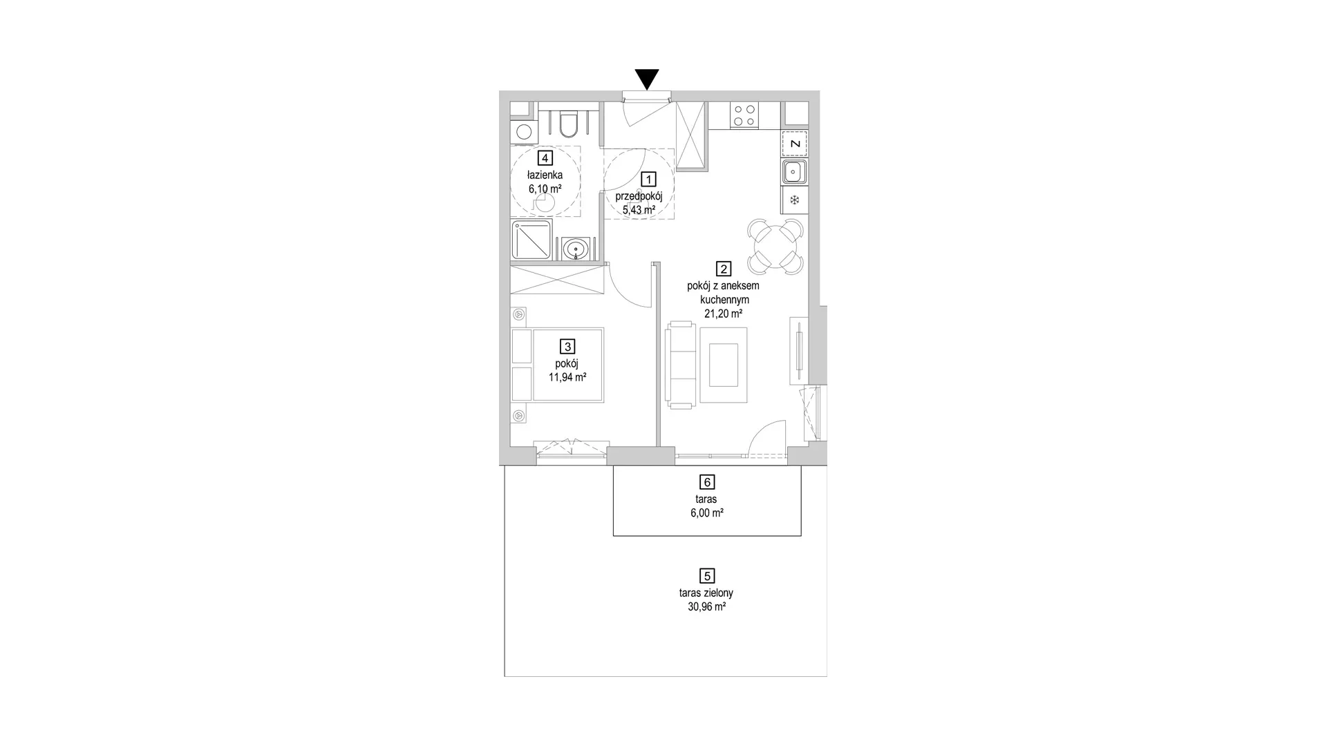 2 pokoje, mieszkanie 44,67 m², parter, oferta nr 7.1.8, Osiedle Przyjemne - etap IV, Gdańsk, Jasień, ul. Flisykowskiego