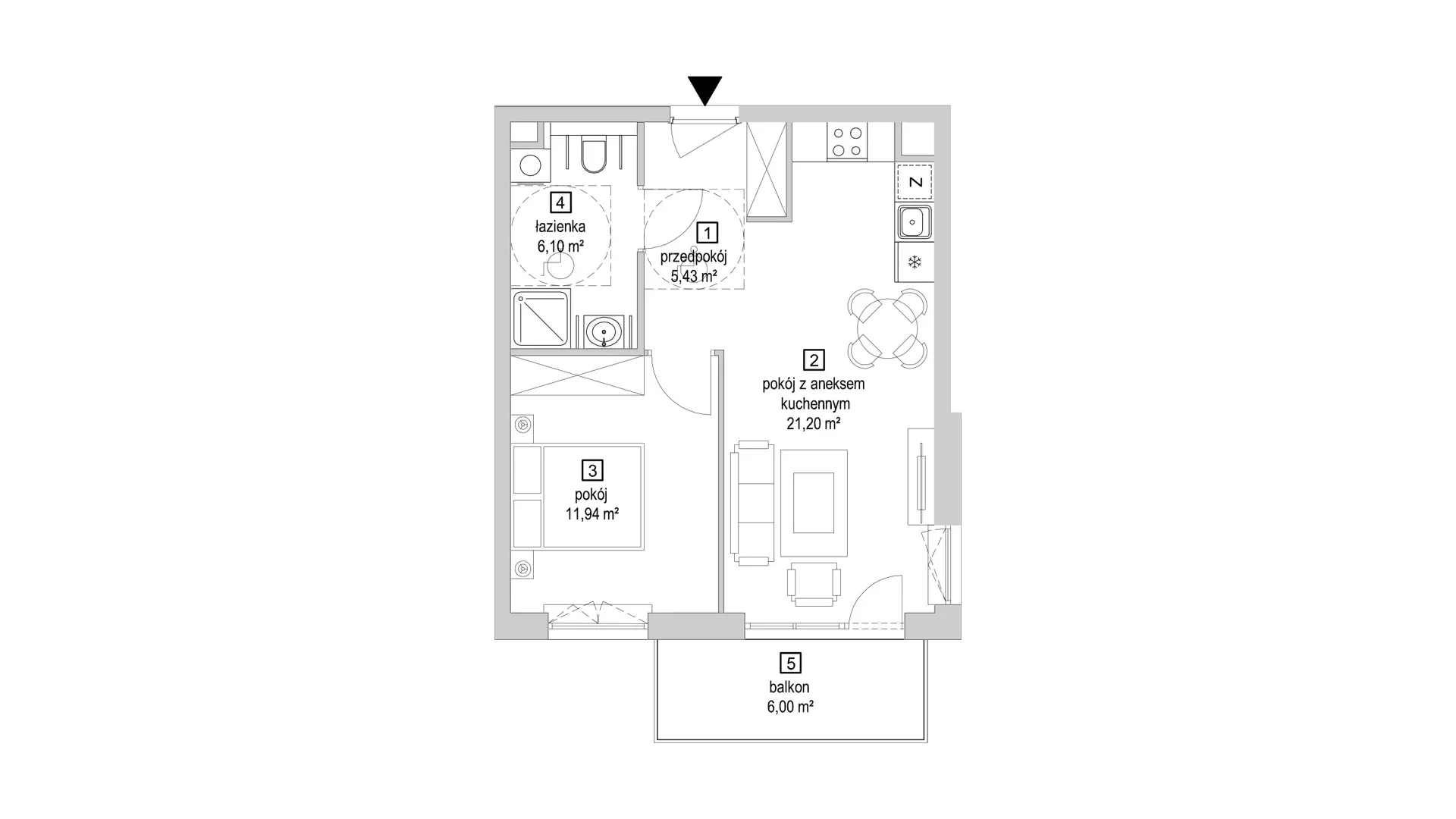 2 pokoje, mieszkanie 44,67 m², piętro 1, oferta nr 7.2.8, Osiedle Przyjemne - etap IV, Gdańsk, Jasień, ul. Flisykowskiego