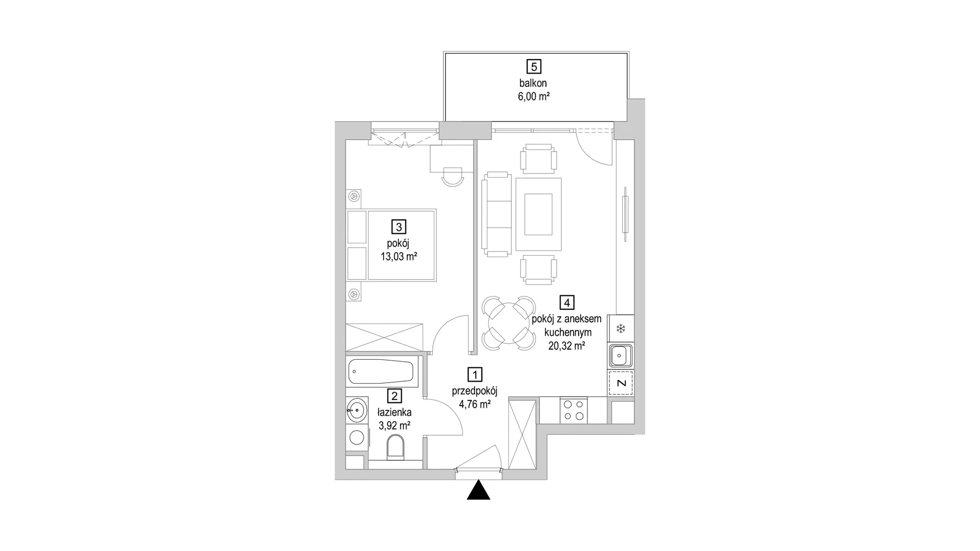 2 pokoje, mieszkanie 42,03 m², piętro 2, oferta nr 7.3.5, Osiedle Przyjemne - etap IV, Gdańsk, Jasień, ul. Flisykowskiego