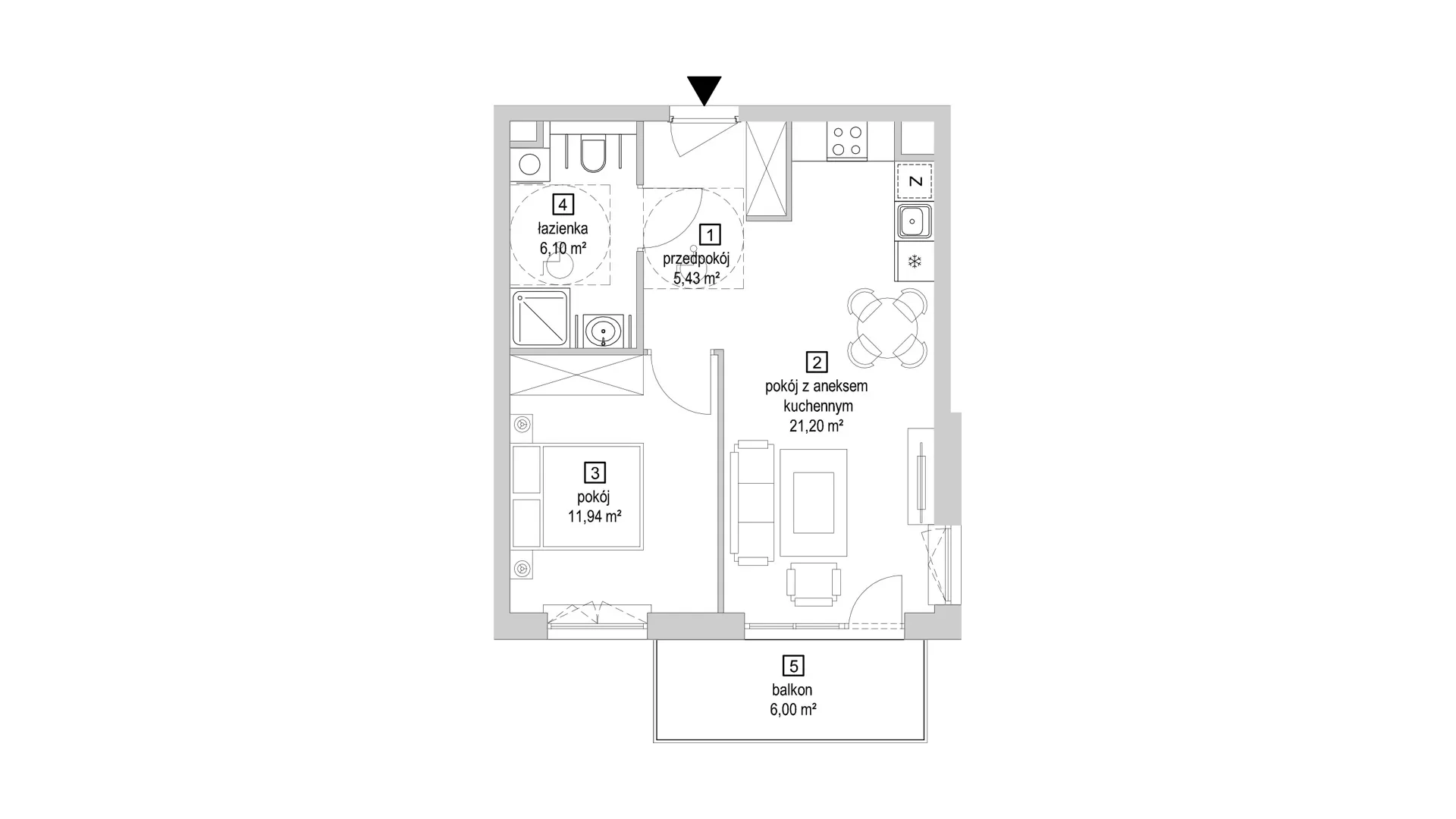 2 pokoje, mieszkanie 44,67 m², piętro 2, oferta nr 7.3.8, Osiedle Przyjemne - etap IV, Gdańsk, Jasień, ul. Flisykowskiego