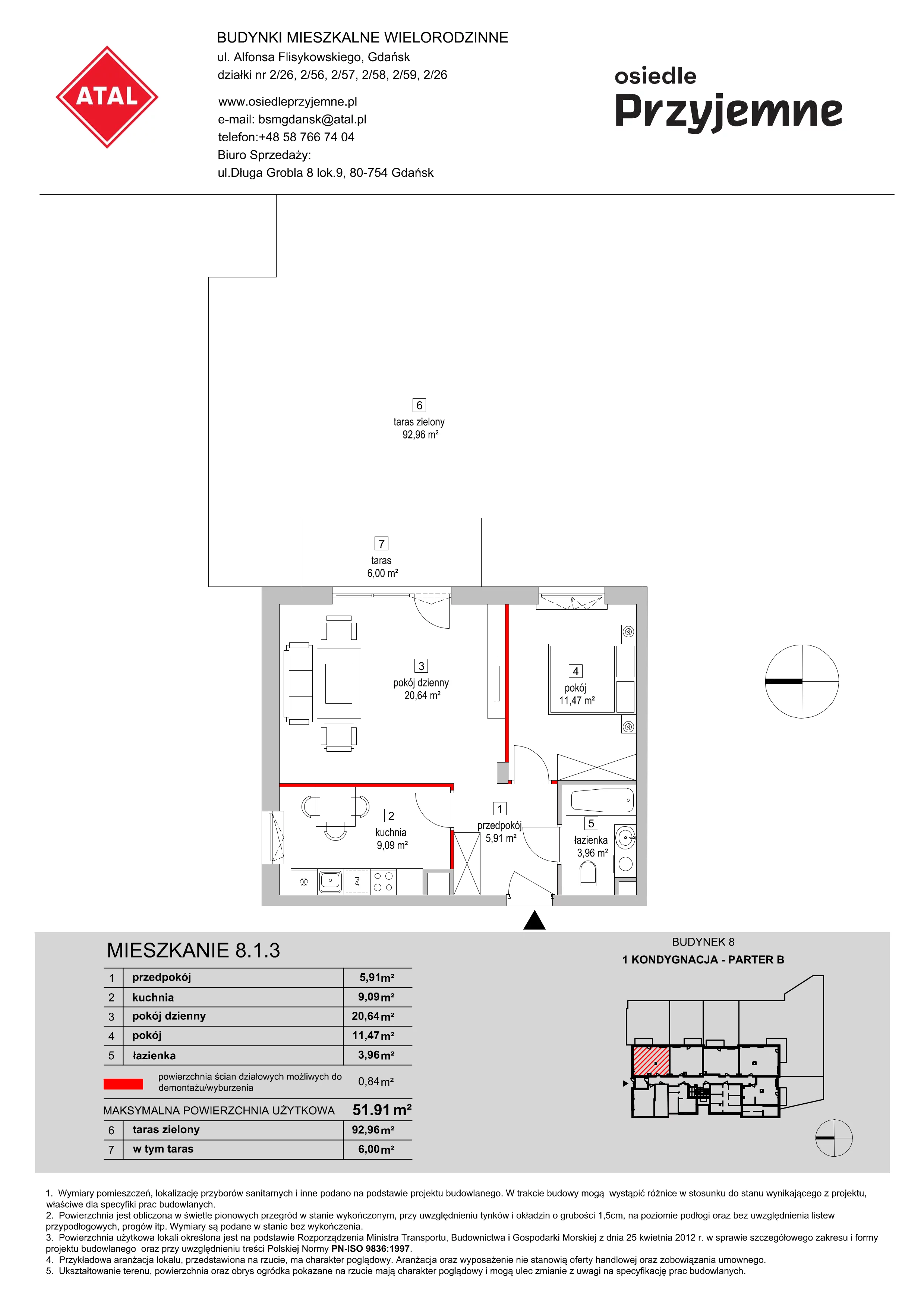 Mieszkanie 51,91 m², parter, oferta nr 8.1.3, Osiedle Przyjemne - etap III, Gdańsk, Jasień, ul. Flisykowskiego