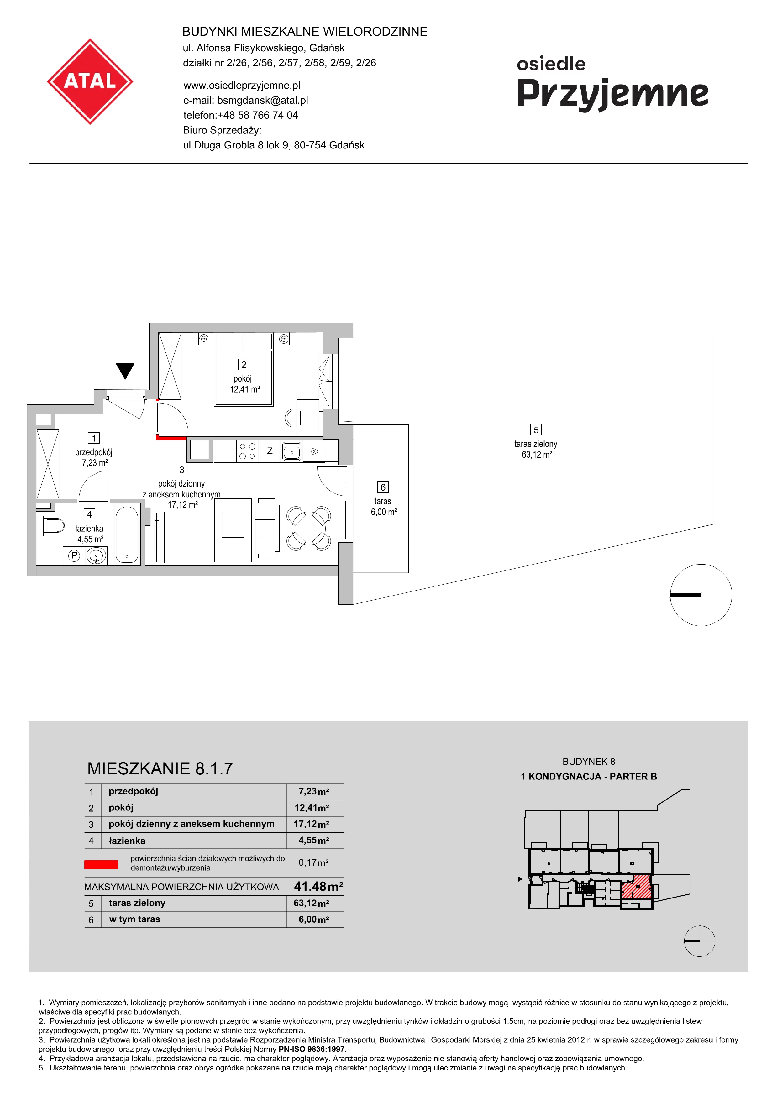 Mieszkanie 41,48 m², parter, oferta nr 8.1.7, Osiedle Przyjemne - etap III, Gdańsk, Jasień, ul. Flisykowskiego