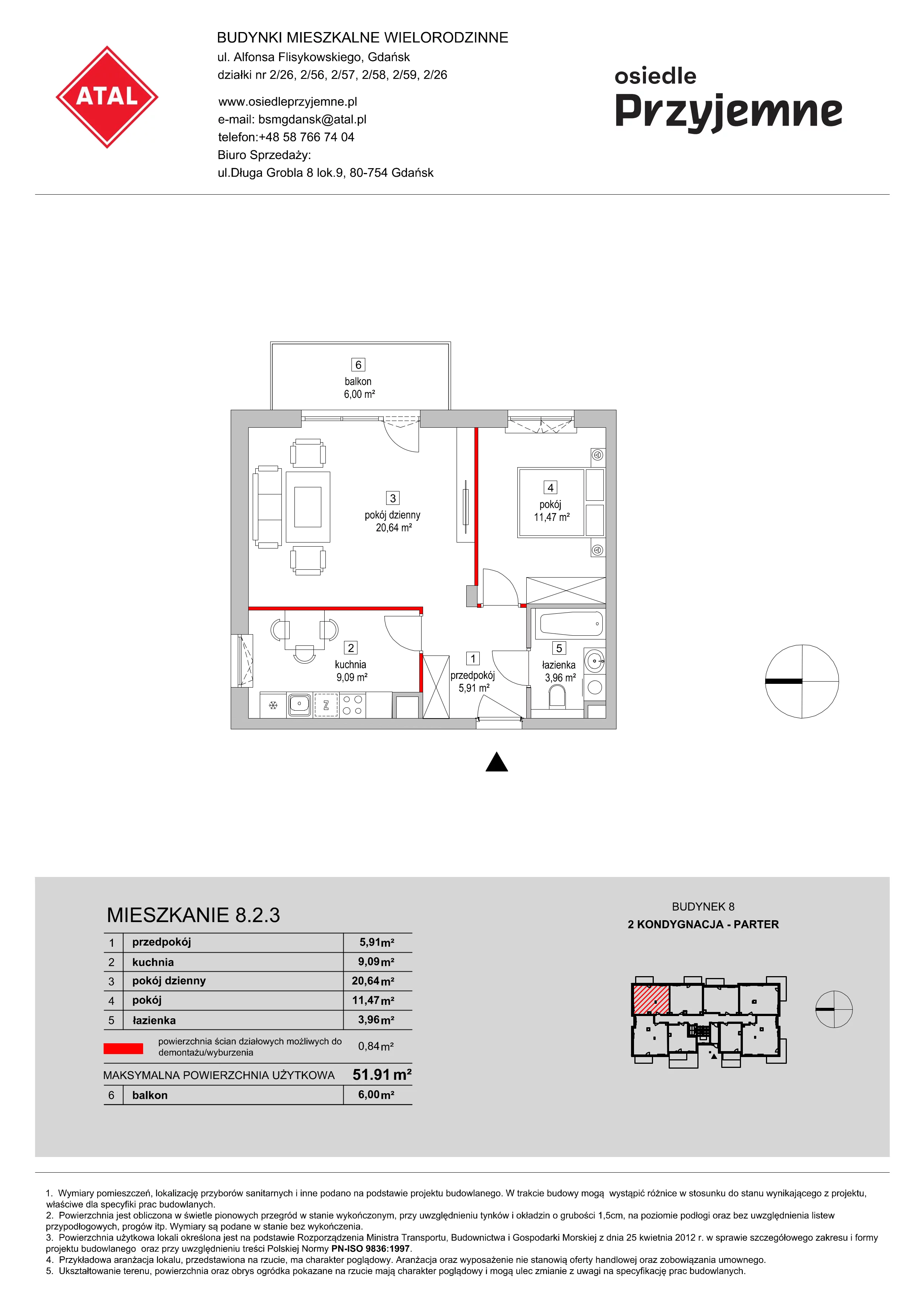 Mieszkanie 51,91 m², parter, oferta nr 8.2.3, Osiedle Przyjemne - etap III, Gdańsk, Jasień, ul. Flisykowskiego