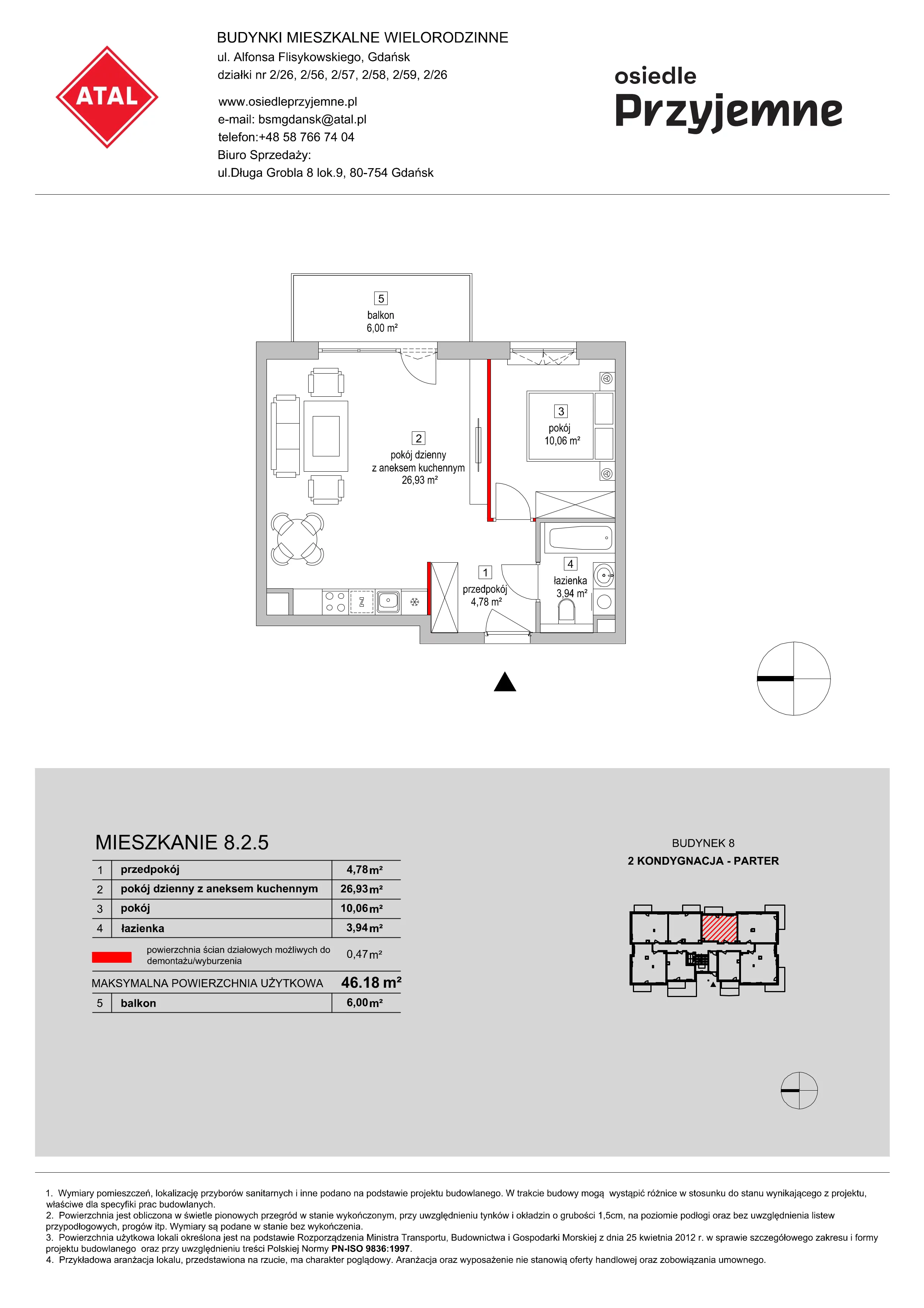 Mieszkanie 46,18 m², parter, oferta nr 8.2.5, Osiedle Przyjemne - etap III, Gdańsk, Jasień, ul. Flisykowskiego