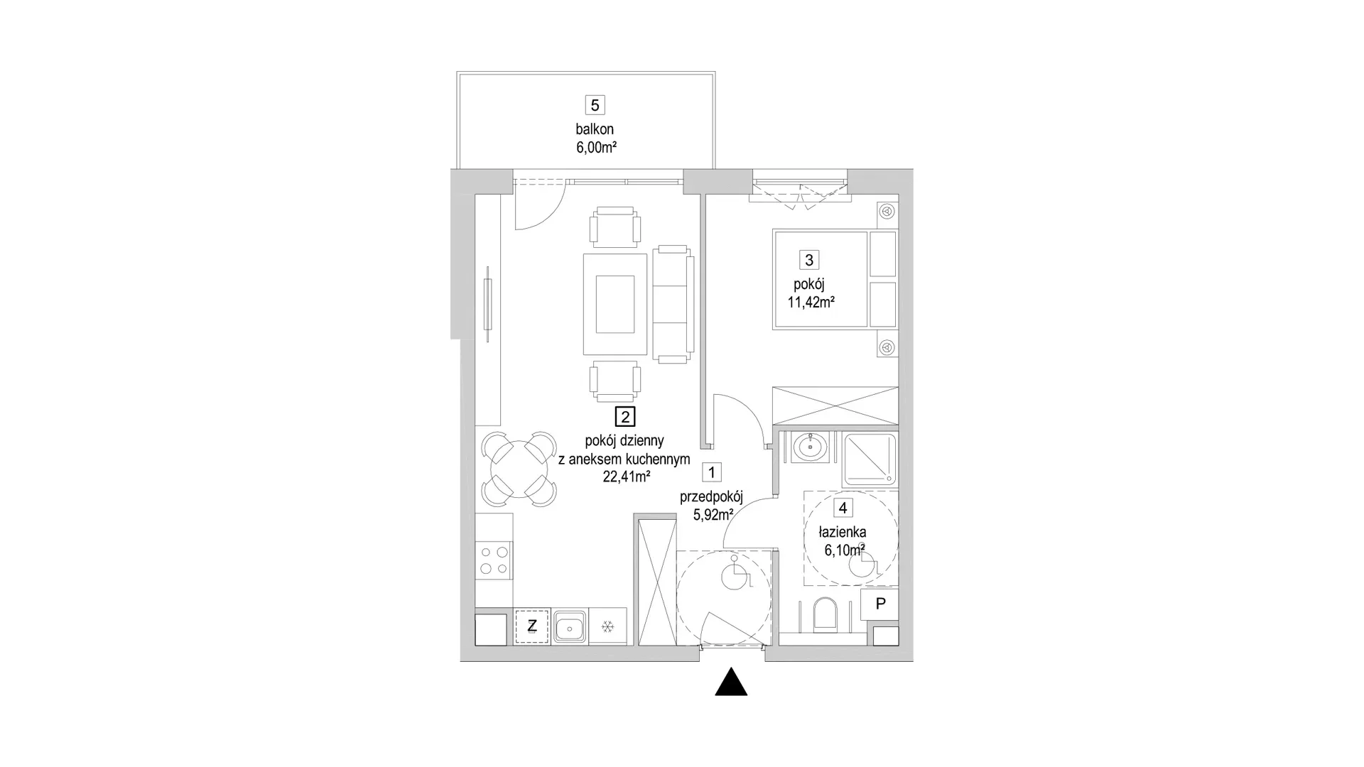 2 pokoje, mieszkanie 45,85 m², piętro 4, oferta nr 9.5.5, Osiedle Przyjemne - etap IV, Gdańsk, Jasień, ul. Flisykowskiego